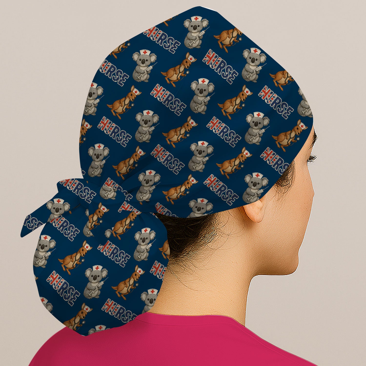 Cute Koala Kangaroo Scrub Cap, Australian Nurse Pattern Hat,  Breathable Fabrics Nursing Uniform