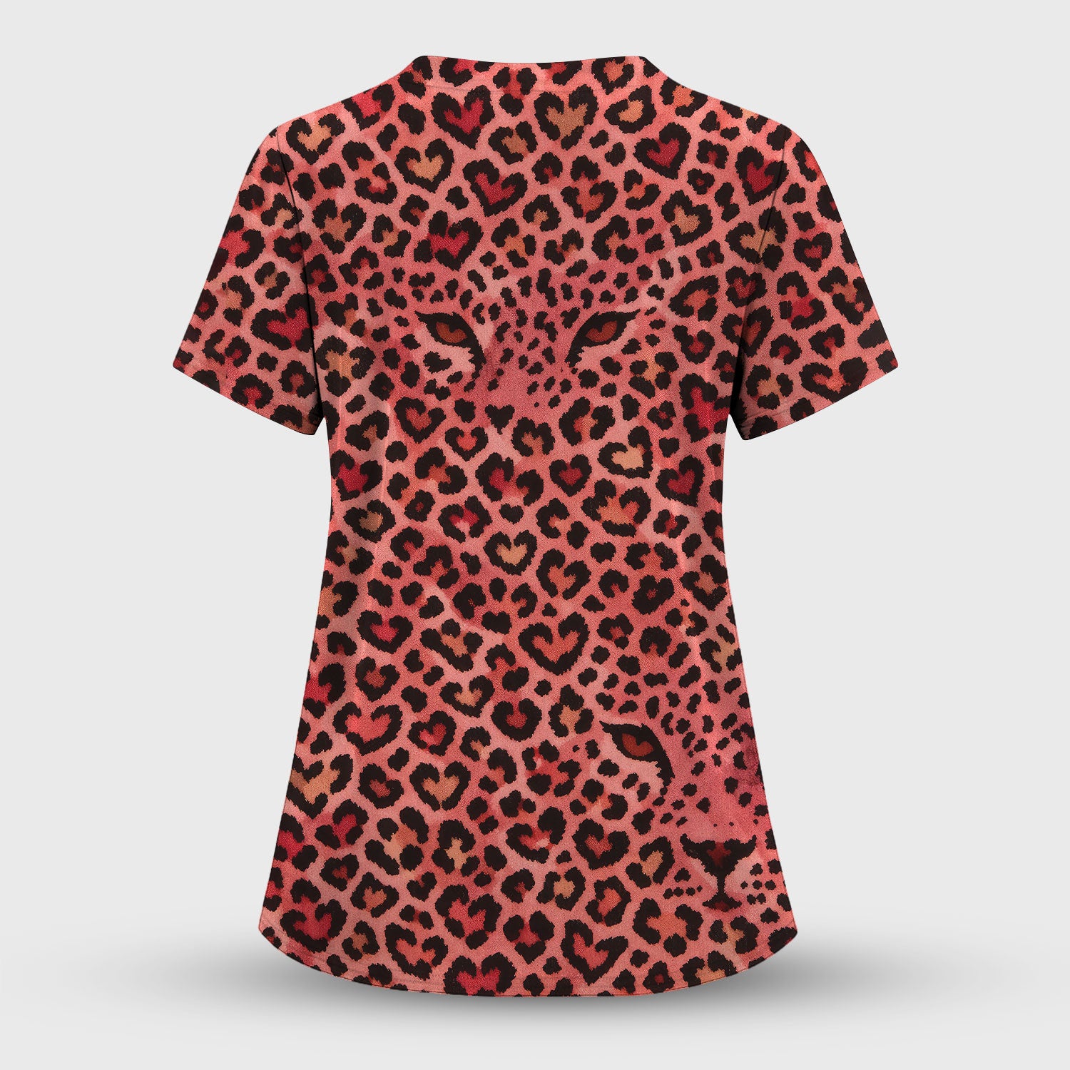 Leopard Pattern Nurse Scrub Top, Pink Medical Nurses Shirt, Breathable Fabrics Nursing Uniform, Valentine