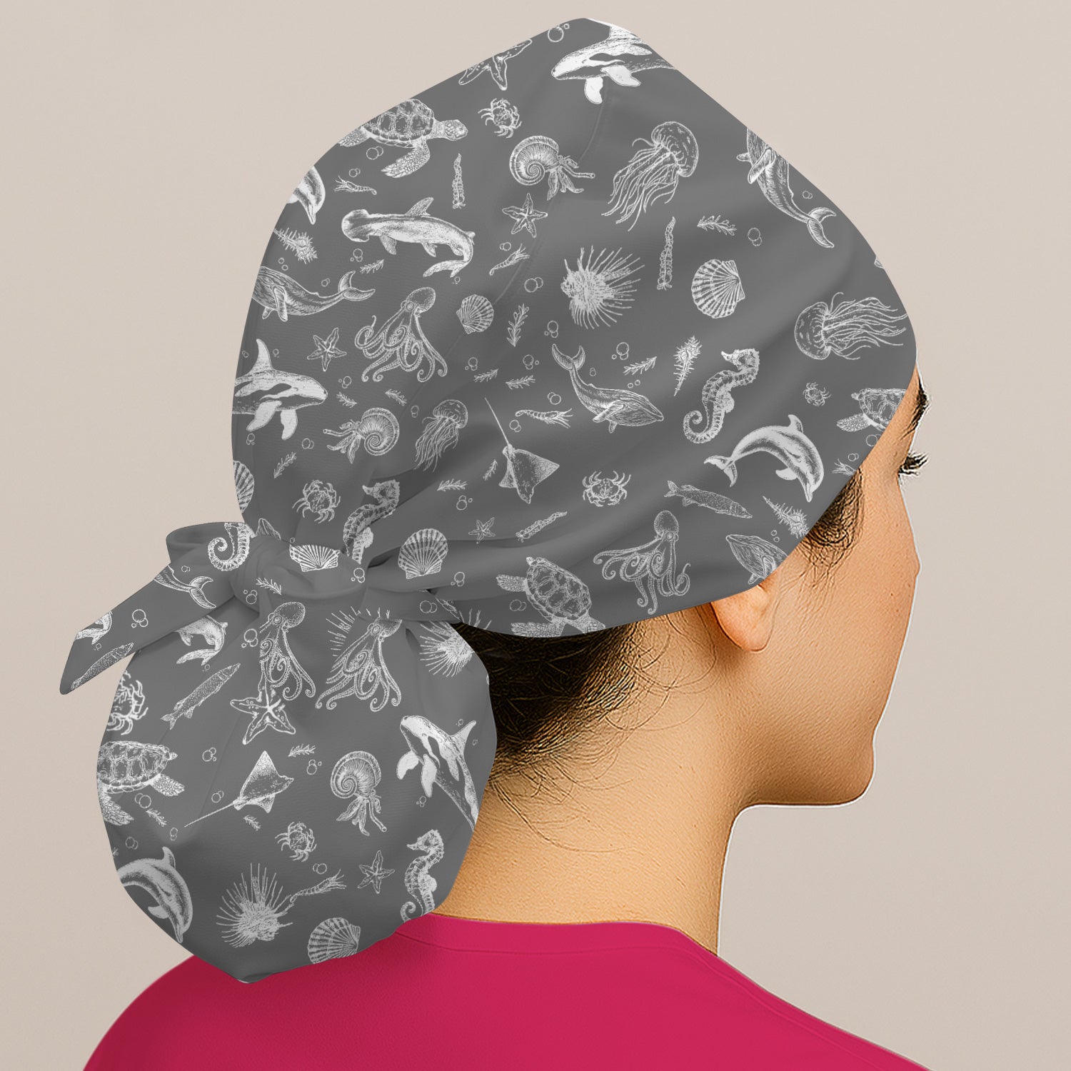 Marine Sea Life Pattern Cap, Bouffant Scrub Caps for Women