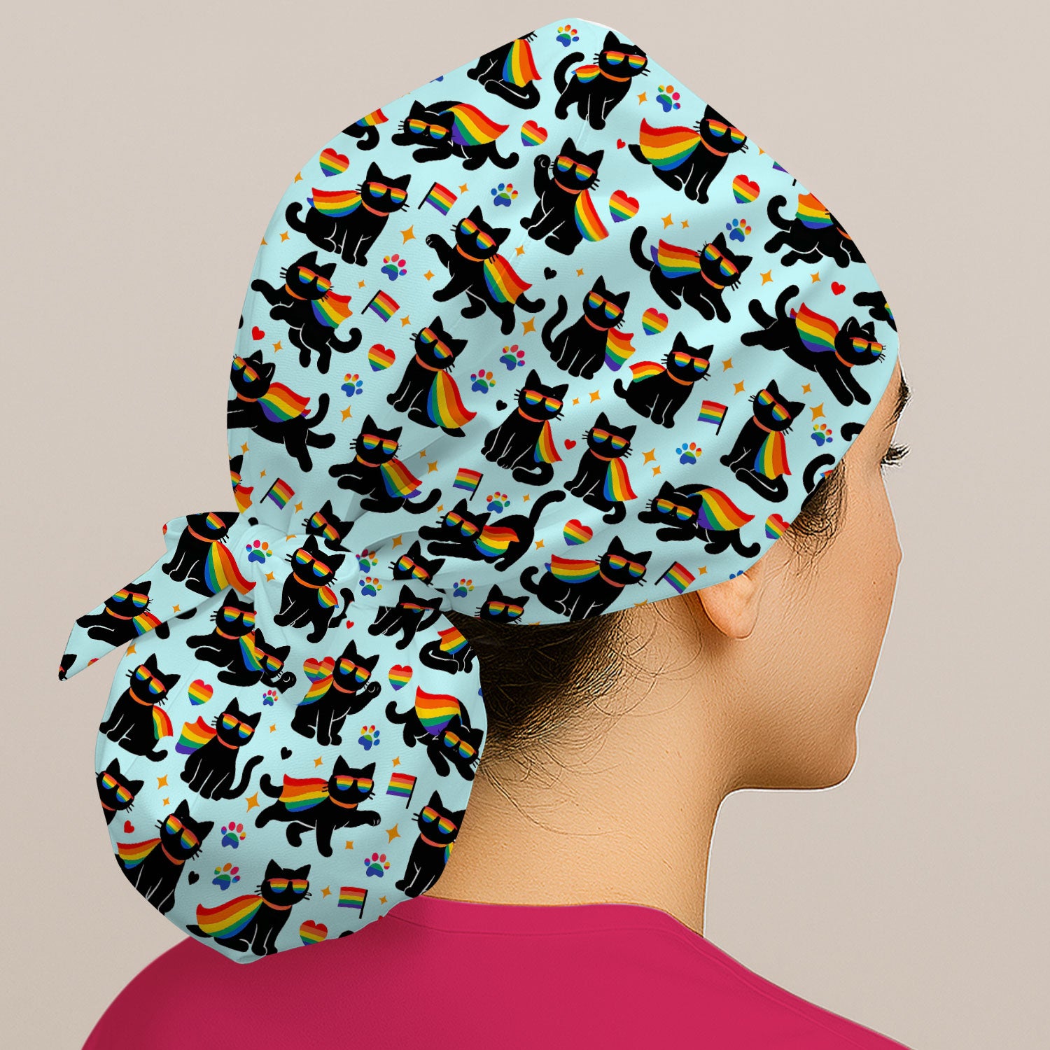 Rainbow Black Cat Pride Pattern Scrub Cap, Surgical Caps for Doctors