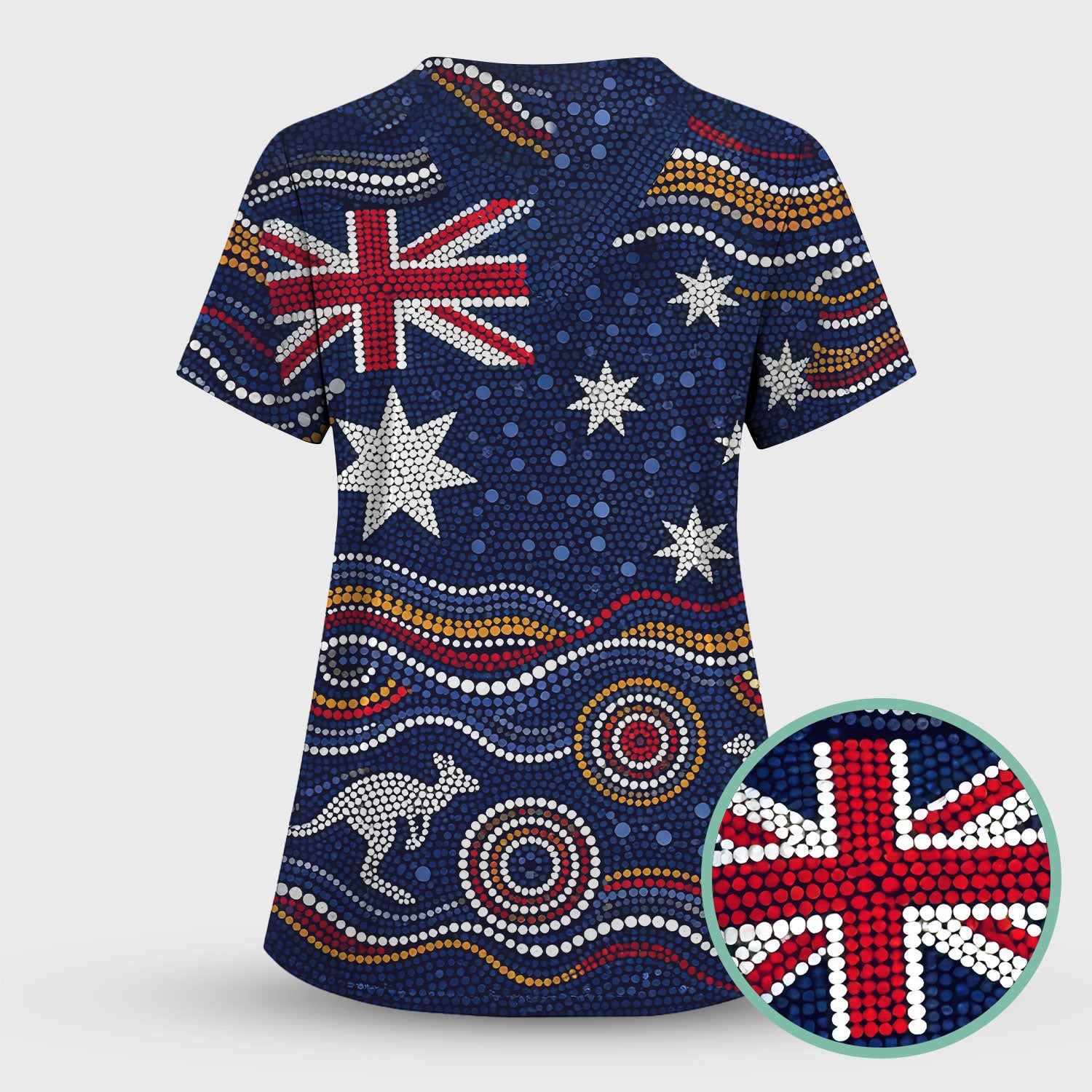 Australian Aboriginal Art Pattern Nurse Scrub Top, Kangaroo Dot Nurses Shirt For Women, Breathable Fabrics Nursing Uniform