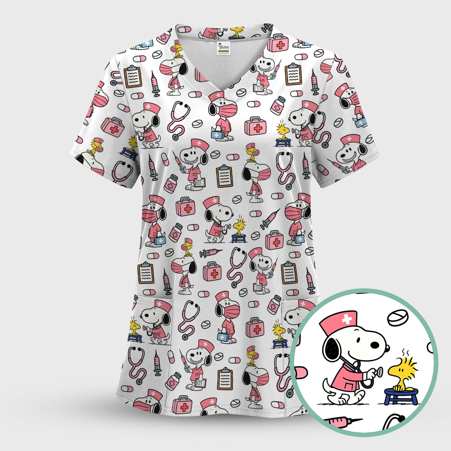 Custom Scrub Top for Nurses - Funny Snoopy Medical Scrub Shirt Multi Color - Cute Nursing Scrub Shirt with Handy Pockets