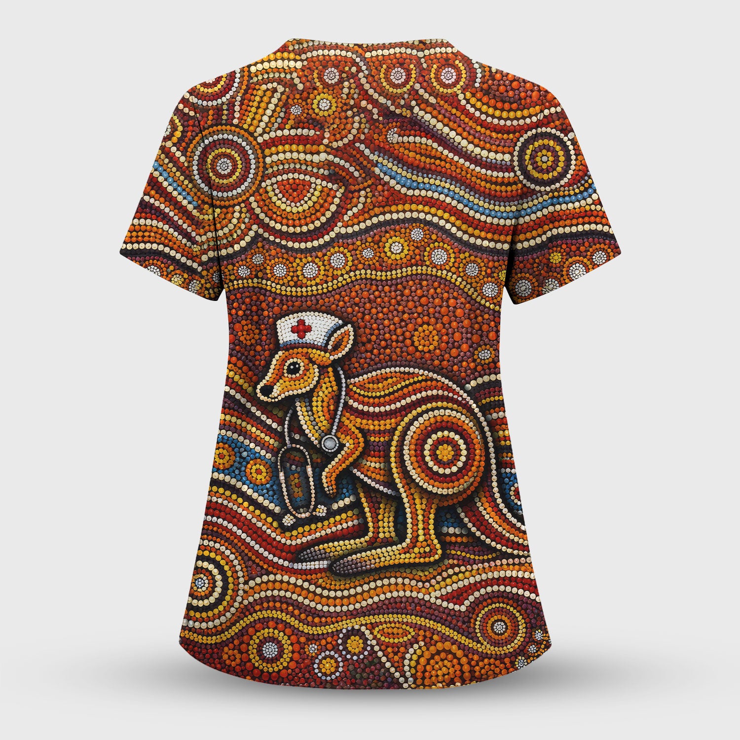 Australian Aboriginal Nurse Scrub Set, Kangaroo Dot Art Medical Nurses Shirt, Breathable Fabrics Nursing Uniform