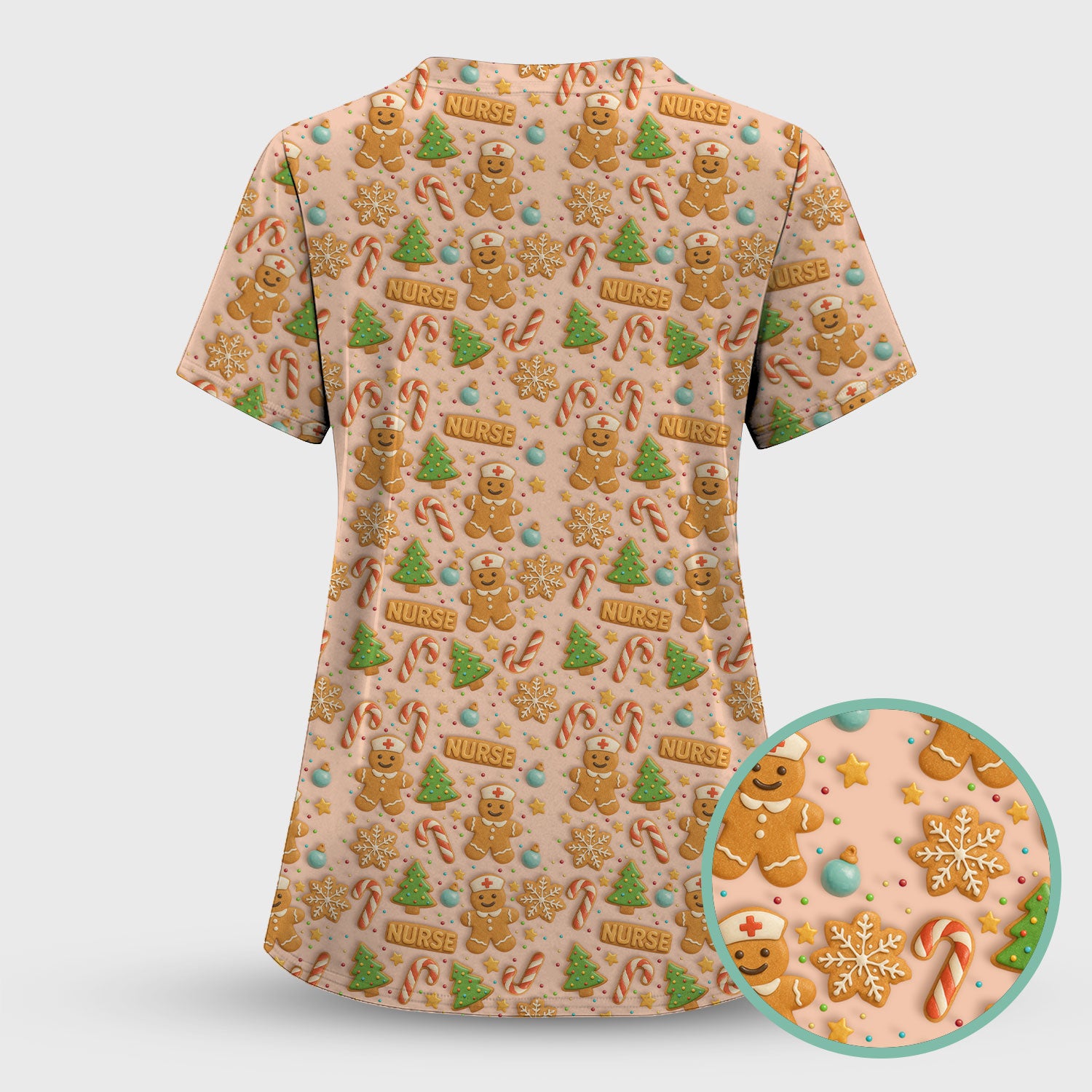 Cute Gingerbread Christmas Scrubs for Women - Holiday Cookie Pattern Scrub Top & Pants - Festive Christmas Scrubs with Charming Design