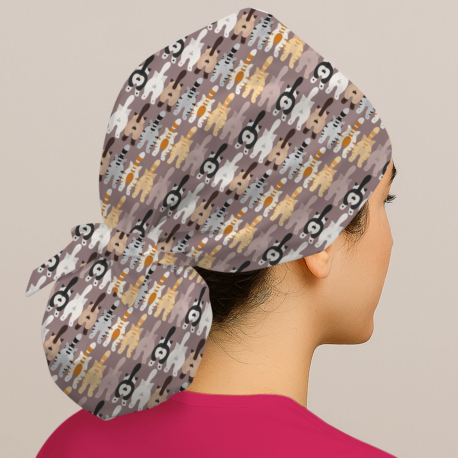Cute Cat Butt Pattern Scrub Cap, Funny Cat Nursing Hat, Comfortable Scrubs For Nurses