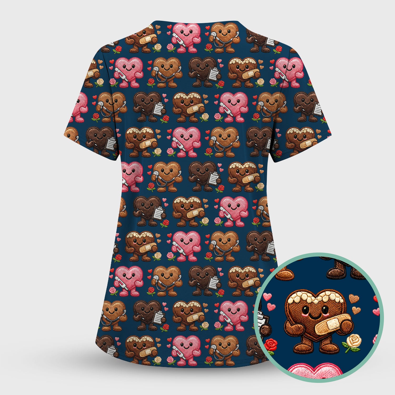 Valentine Heart Nurse Scrub Top, Cute Medical Love Pattern Shirt, Breathable Fabrics Nursing Uniform