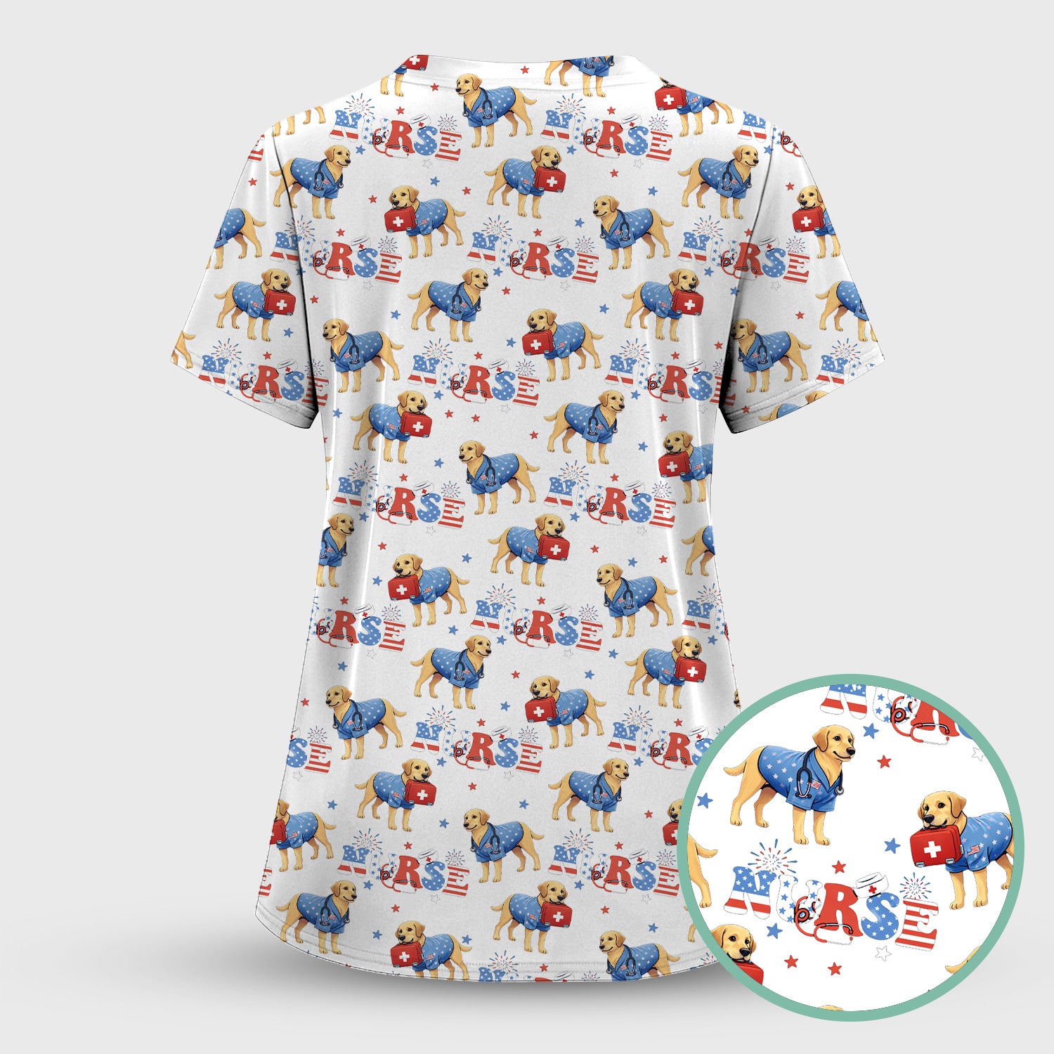 Patriotic Nurse Dog Medical Pattern Pattern Scrub Set, Women's Scrub Sets