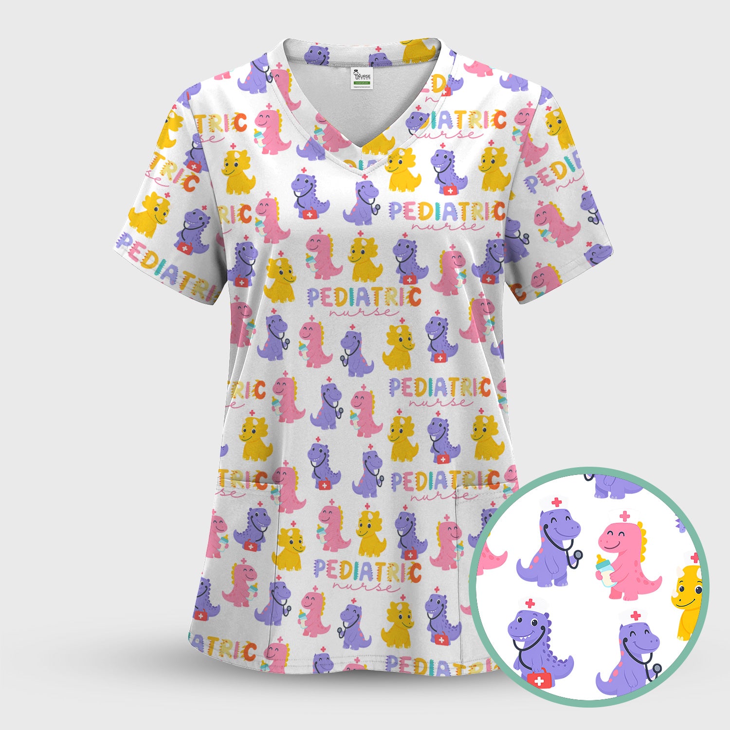 Funny Dinosaur Nurse Shirt - Cute T-Rex with Stethoscope & Medical Kit Graphic Tee - Multiple Color Options Gift for Women PEDS RN LPN