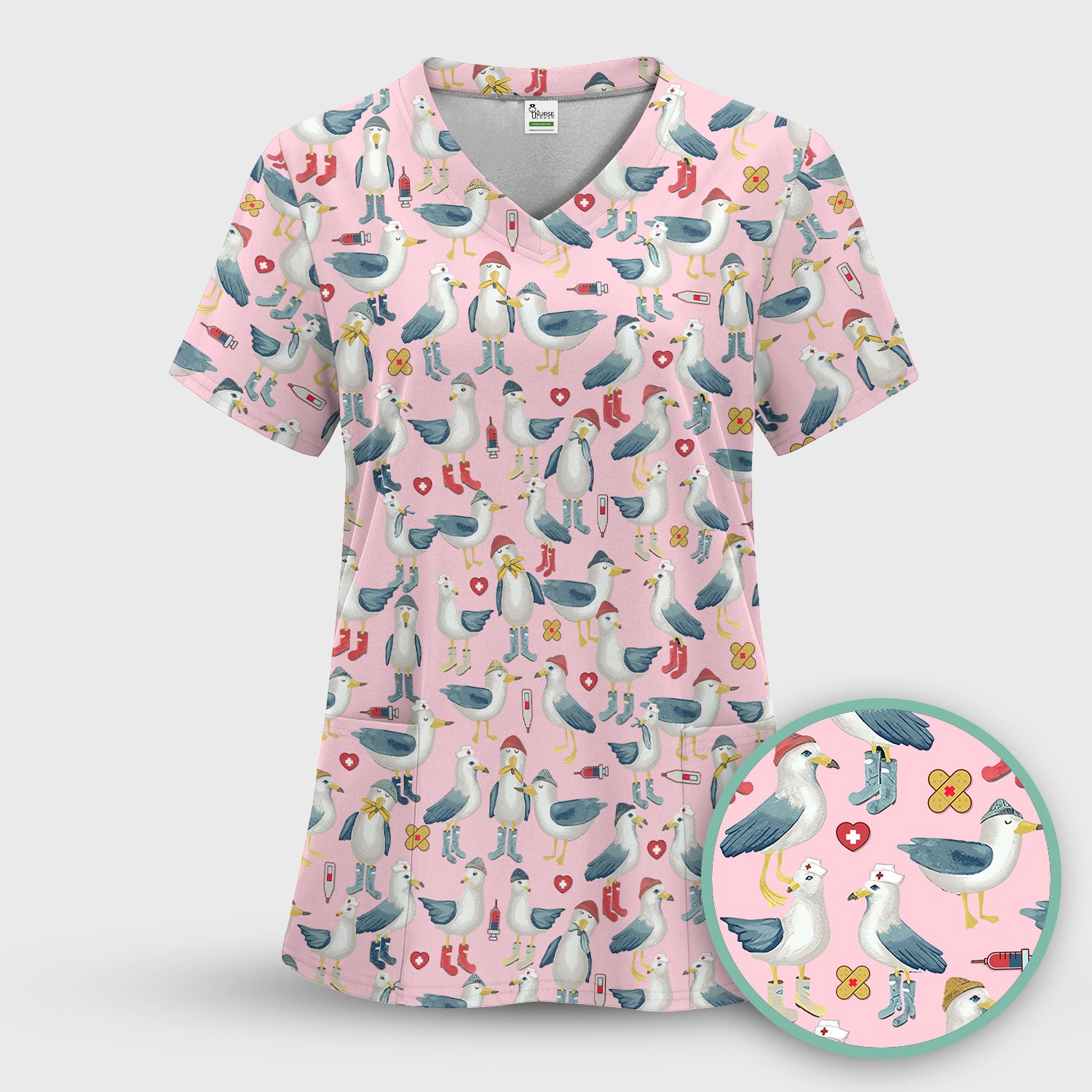 Seagull Scrub Top for Nurses - Adorable Birds Medical Uniform - Funny Shirt for RN CNA LPN