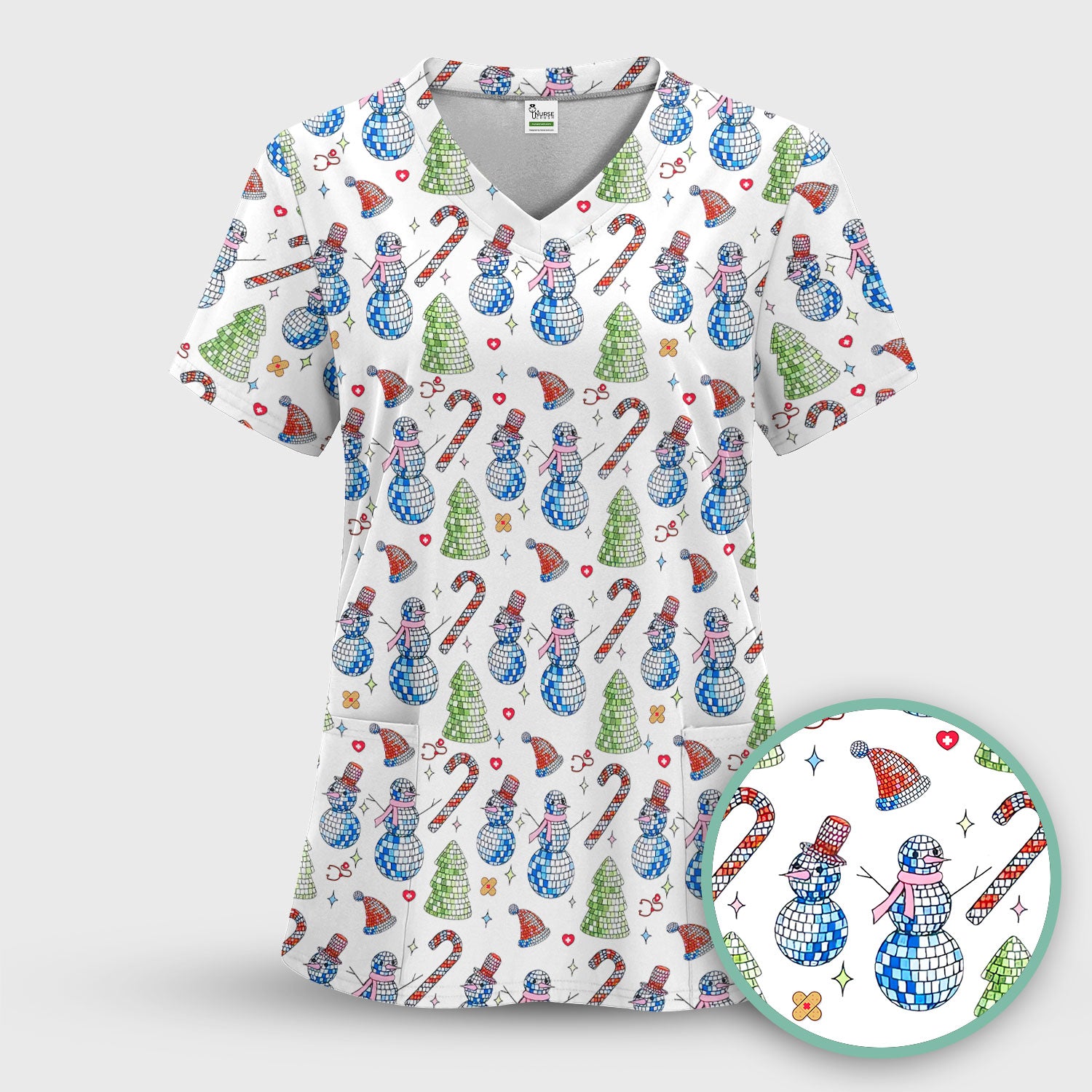 Funny Snowman Scrub Top for Women - Breathable Fabrics Med Uniform - Comfortable Scrubs for Nurses - Christmas Gift for LPN CNA RN