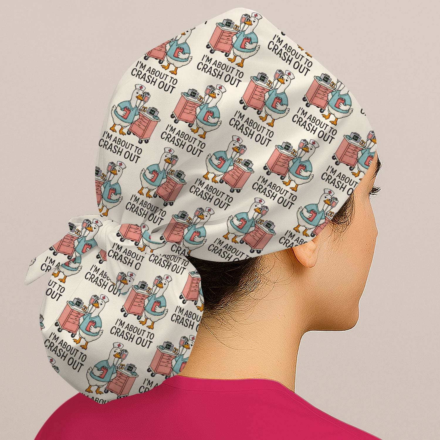 Funny Nurse Goose Crash Out Pattern Cap, Bouffant Scrub Caps for Women