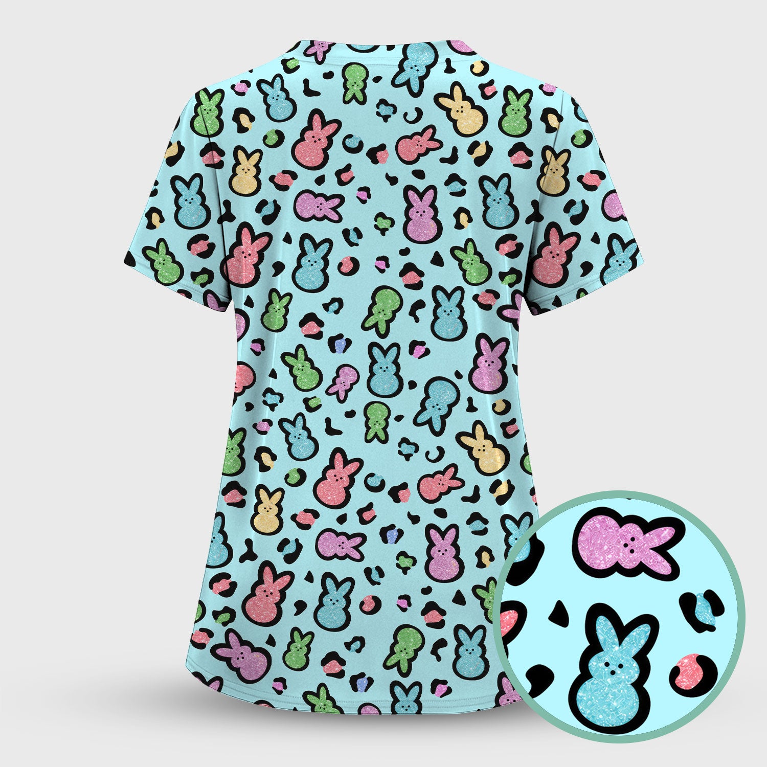 Cute Easter Bunny Pastel Pattern Scrub Set, Scrub Pants and V Neck Top