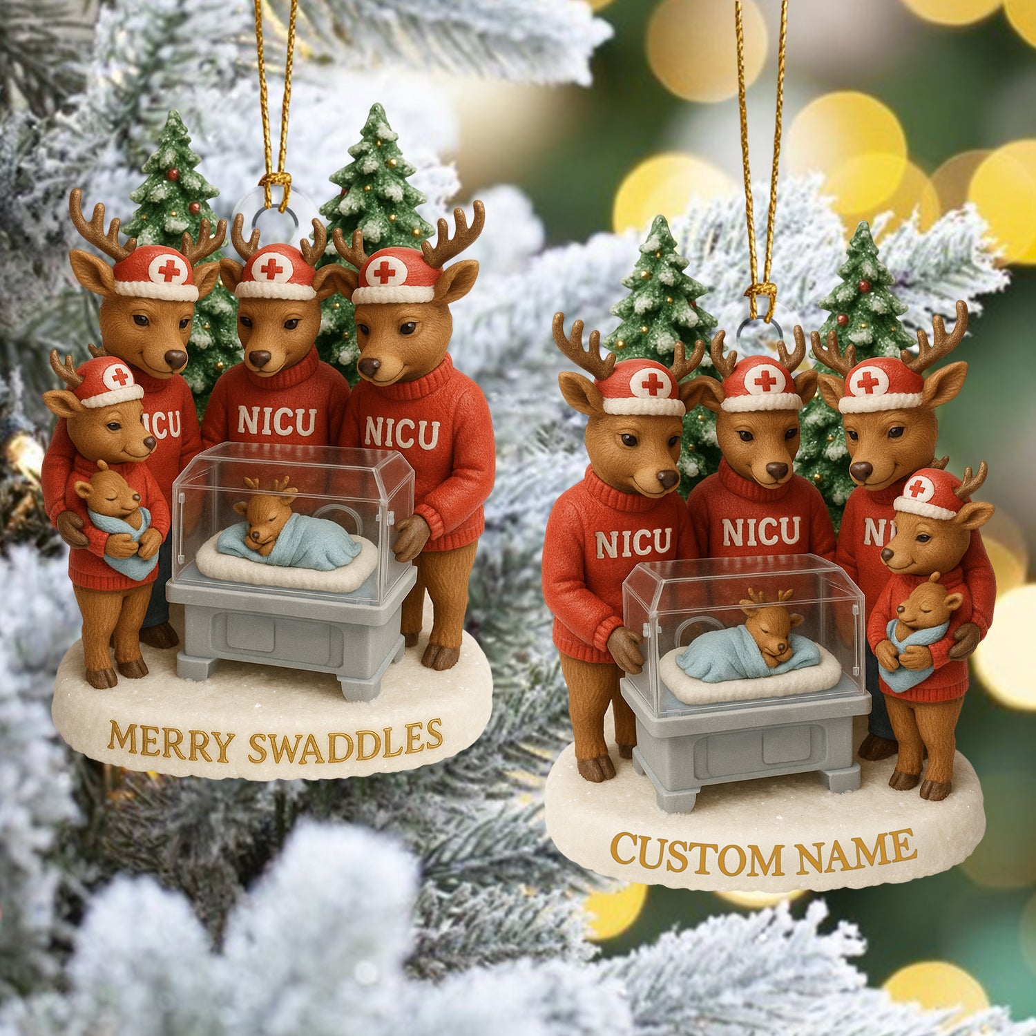 Personalized NICU Christmas Ornament – Custom Name Reindeer Nurse & Baby Deer Incubator Decoration – Cute Neonatal Holiday Gift for Healthcare Workers