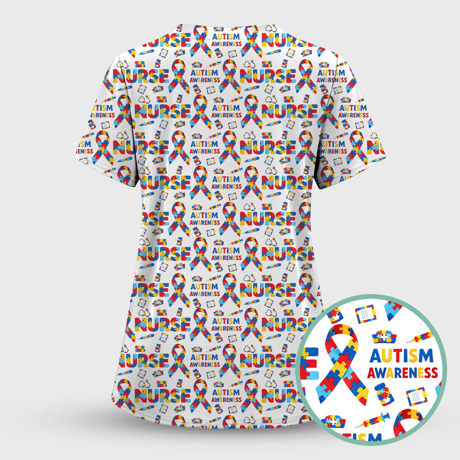 Autism Awareness Nurse Puzzle Ribbon Print Scrubs, Comfortable Scrubs for Nurses