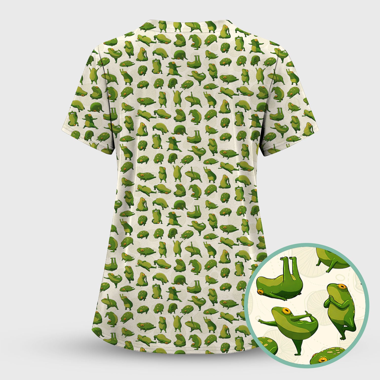 Cute Frog Cartoon Pattern Scrub Top, Comfortable Scrubs for Nurses