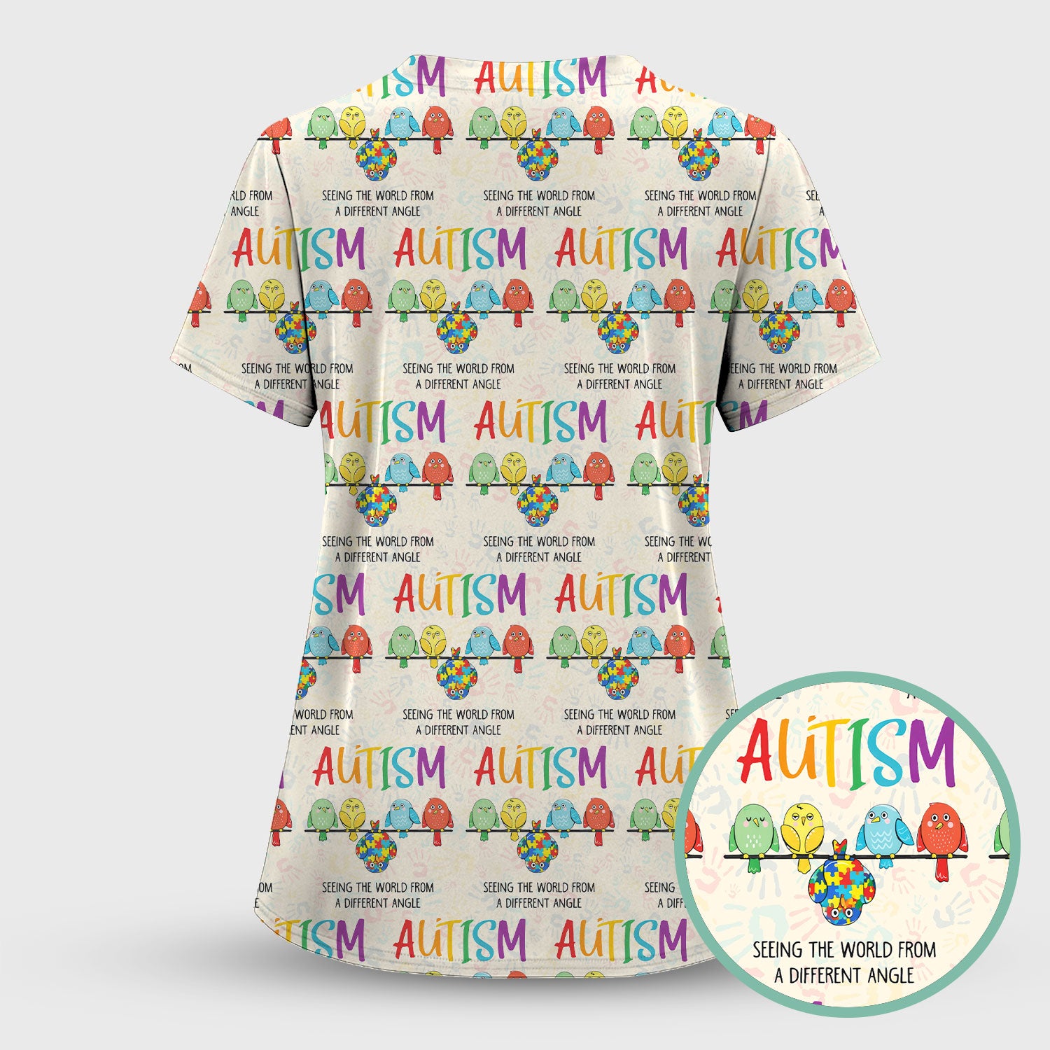 Autism Seeing The World From A Different Angle Birds Scrub Top ,Comfortable Scrubs for Nurses