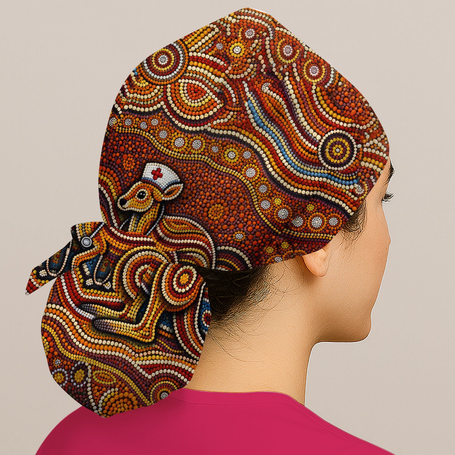 Australian Aboriginal Nurse Scrub Cap, Kangaroo Dot Art Medical Nurses Hat, Breathable Fabrics Nursing Uniform