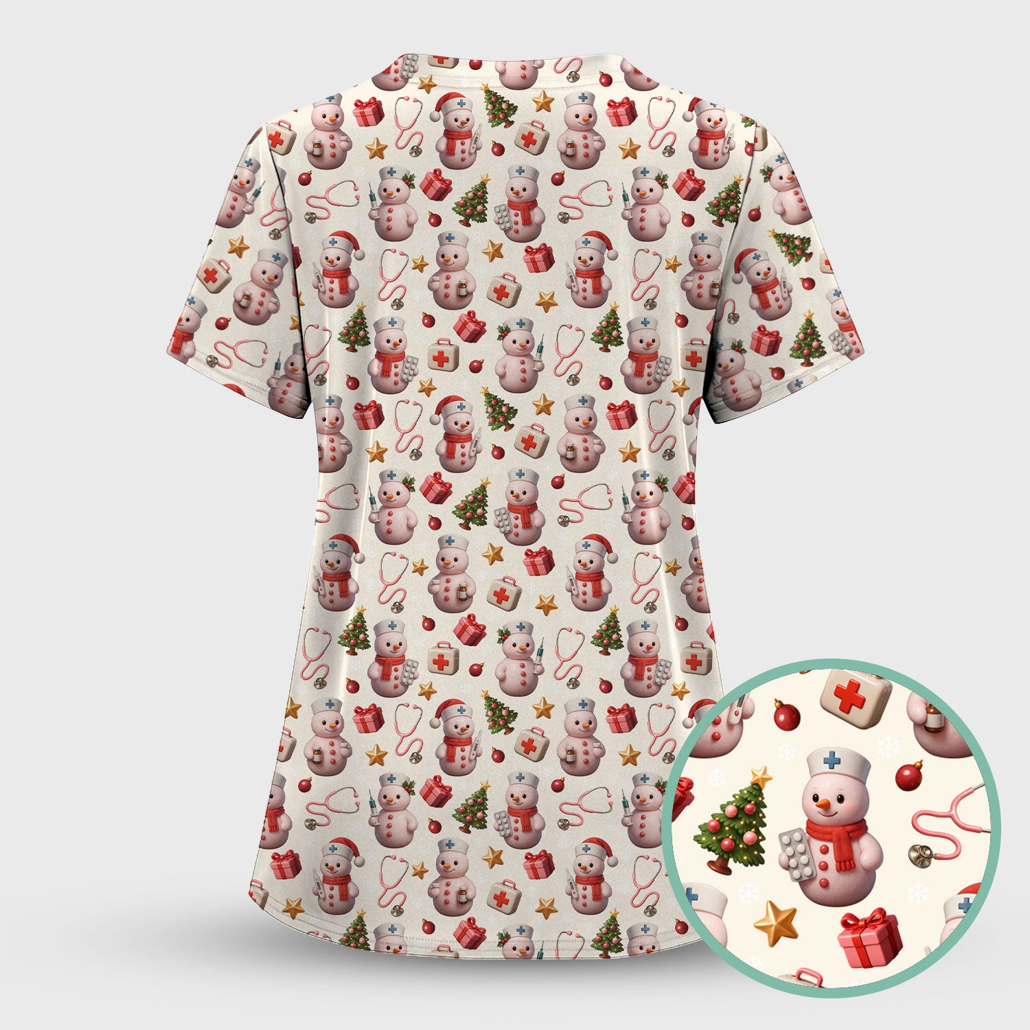 Snowman Pattern Christmas Scrub Set - Cute Holiday Medical Scrubs for Women - Funny Festive Nurse Gift for RN LPN CNA