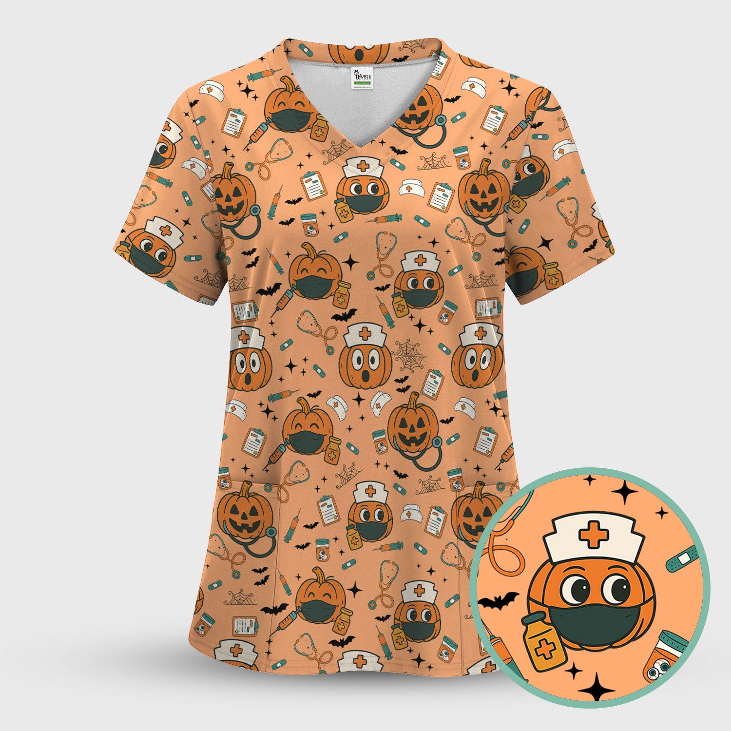 Halloween Nurse Scrub Top - Cute Holiday Scrub for Nurse - Spooky Halloween Gift for CNA RN LPN
