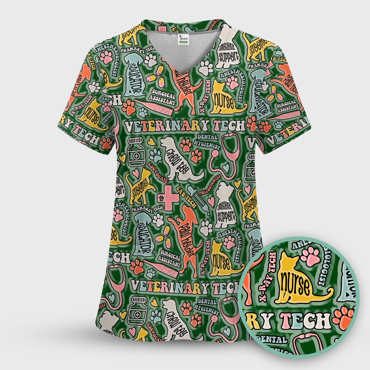 Veterinary Tech Nurse Scrub Top - Dog Cat Pet Medical Shirt - Funny Vet Tech Animal Scrubs for Women LPN RN CNA