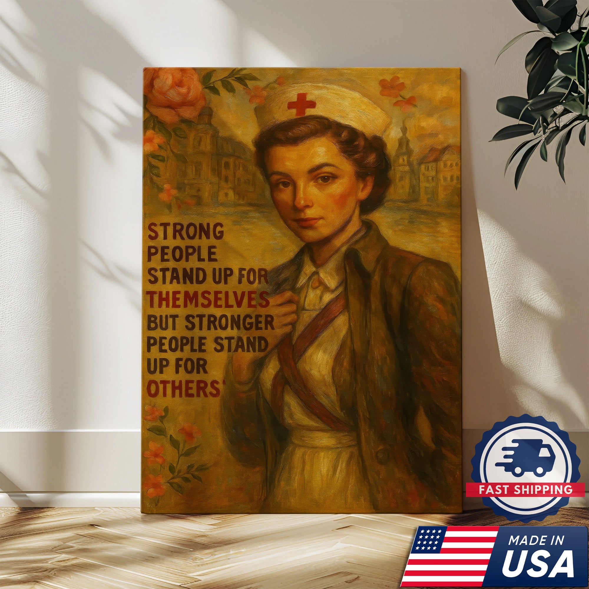 Strong People Stand Up For Others Nurse Canvas, Gift for RN LPN CNA Healthcare Staff