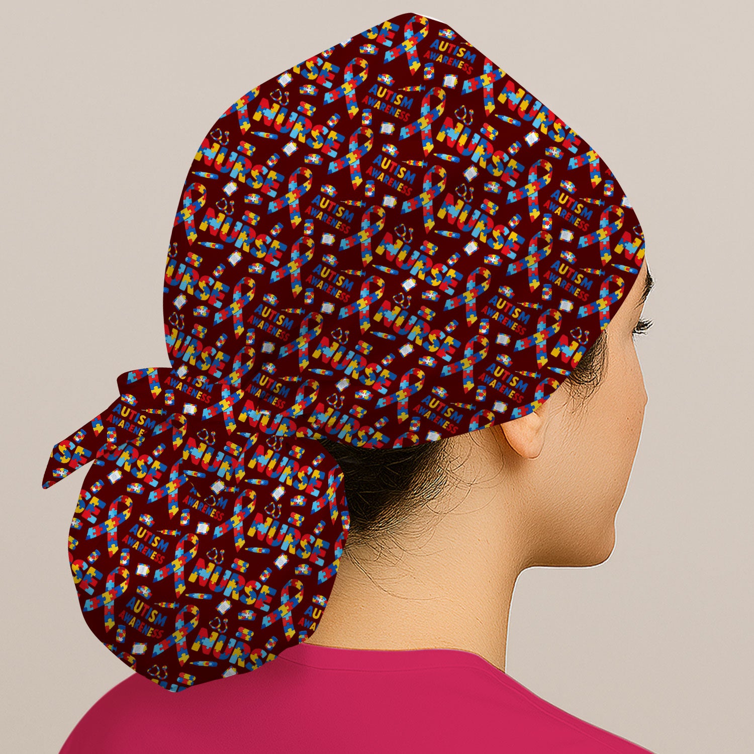 Autism Awareness Nurse Puzzle Ribbon Print Caps,  Breathable Fabrics Caps Uniform