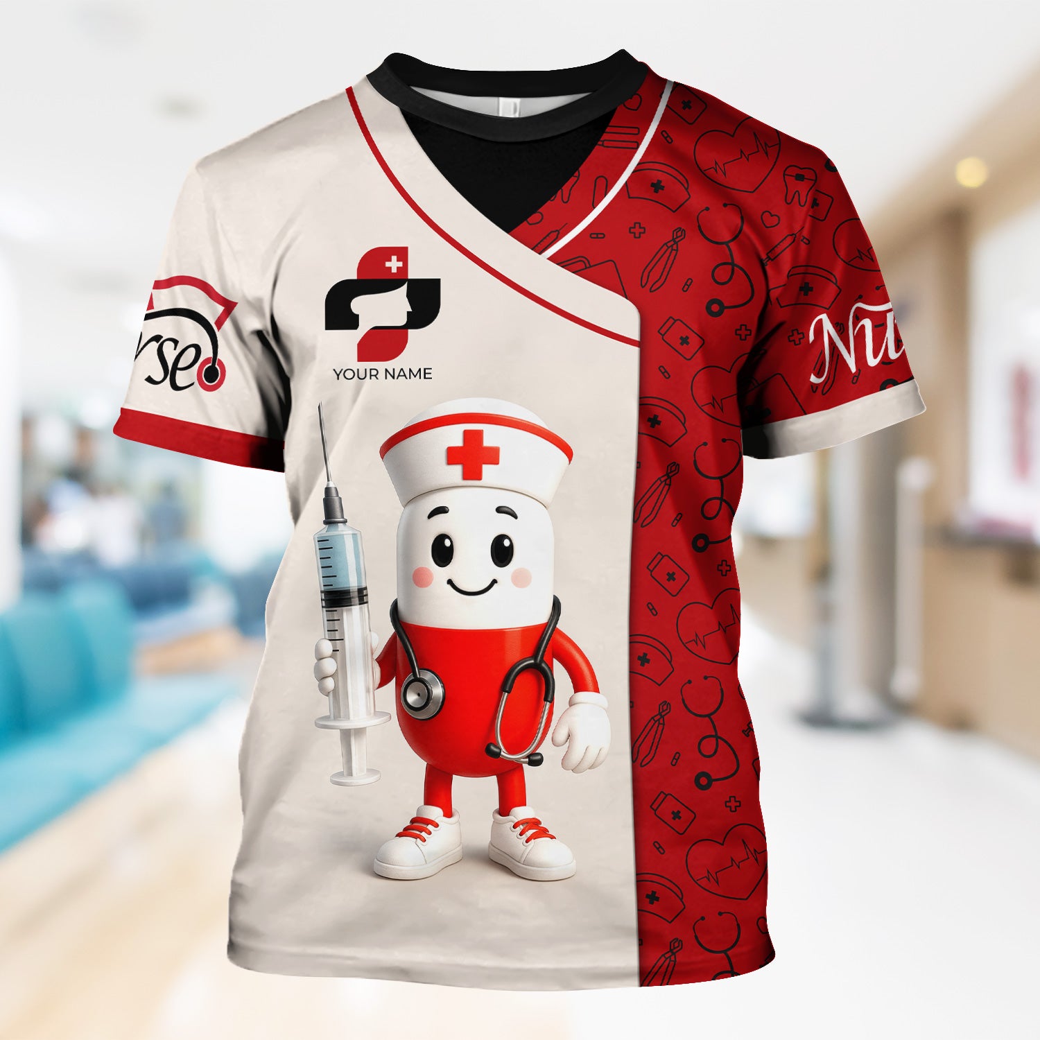 Funny Personalized Nurse Shirt - Pill Cartoon with Syringe - Custom Gift for RN CNA LPN or Nursing Student