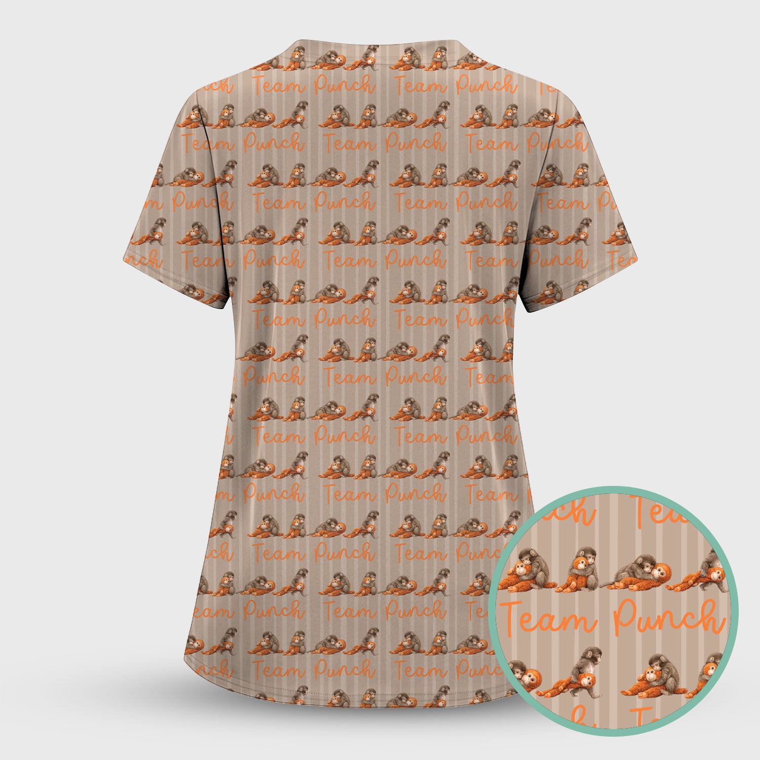 Funny Monkey Team Punch Scrub Set, Scrub Pants and V Neck Top