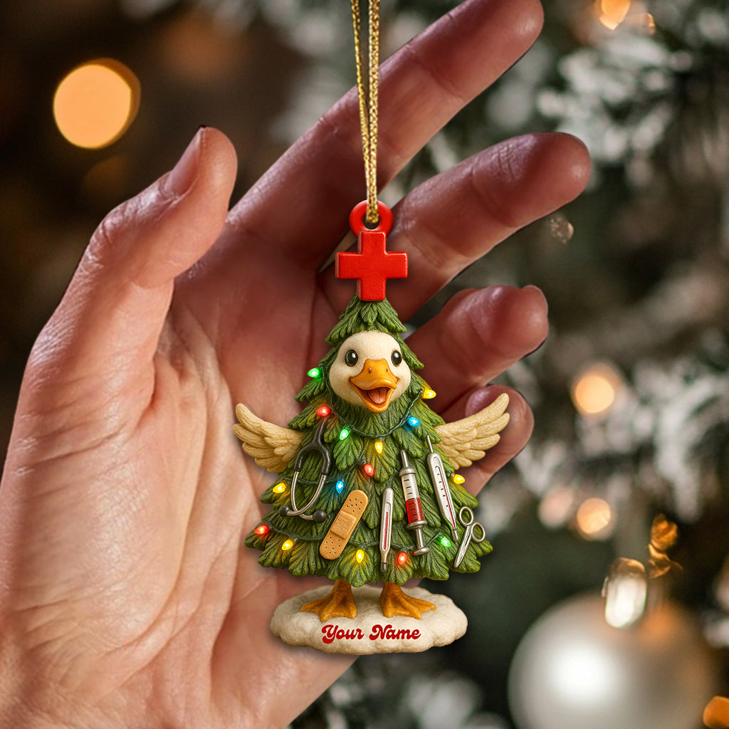 Duck Nurse Christmas Ornament – Custom Name Medical Tree Decor for Healthcare Workers & Funny Xmas Gift for Nursing