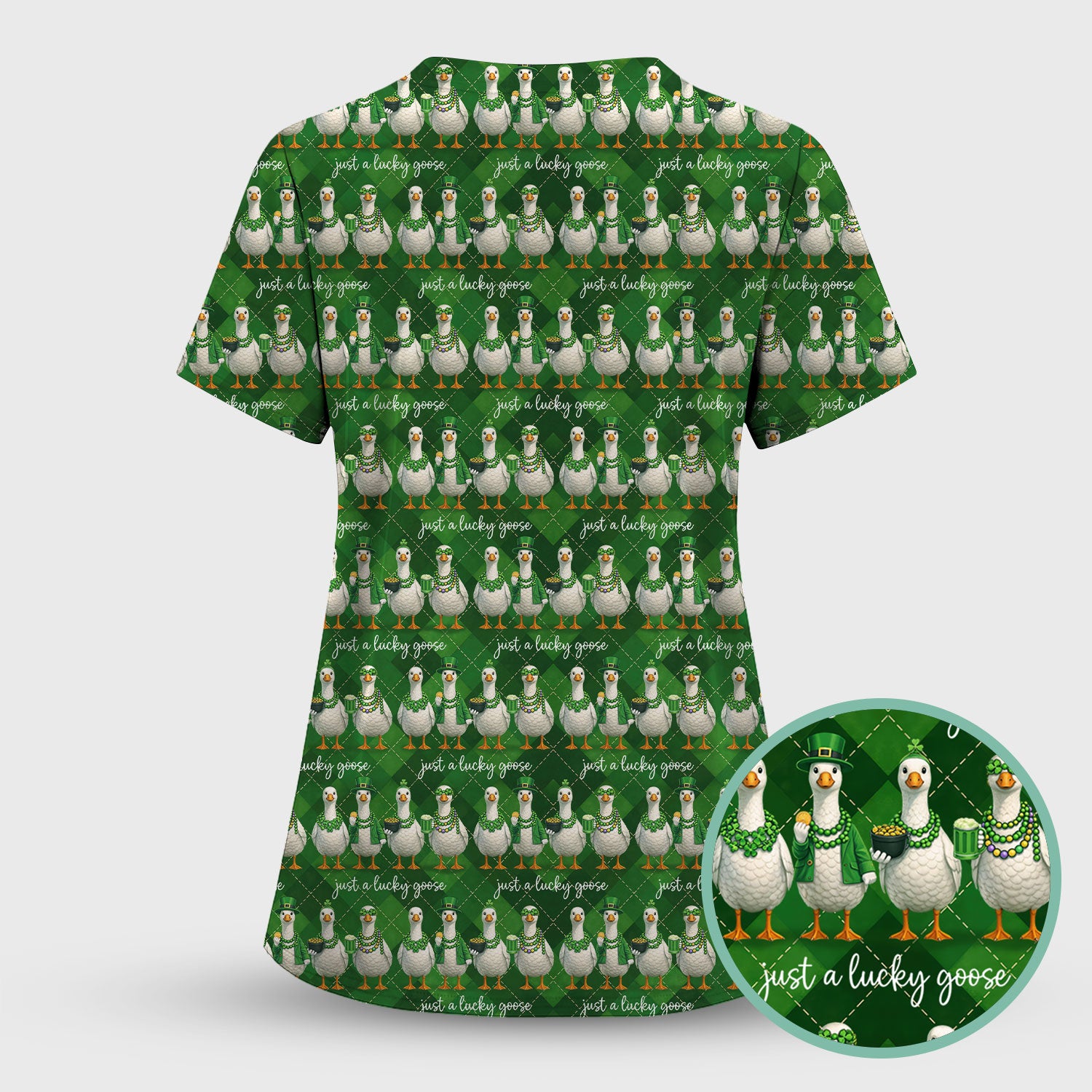 Lucky Goose St Patrick Green Argyle Print Scrub, Comfortable Scrubs for Nurses