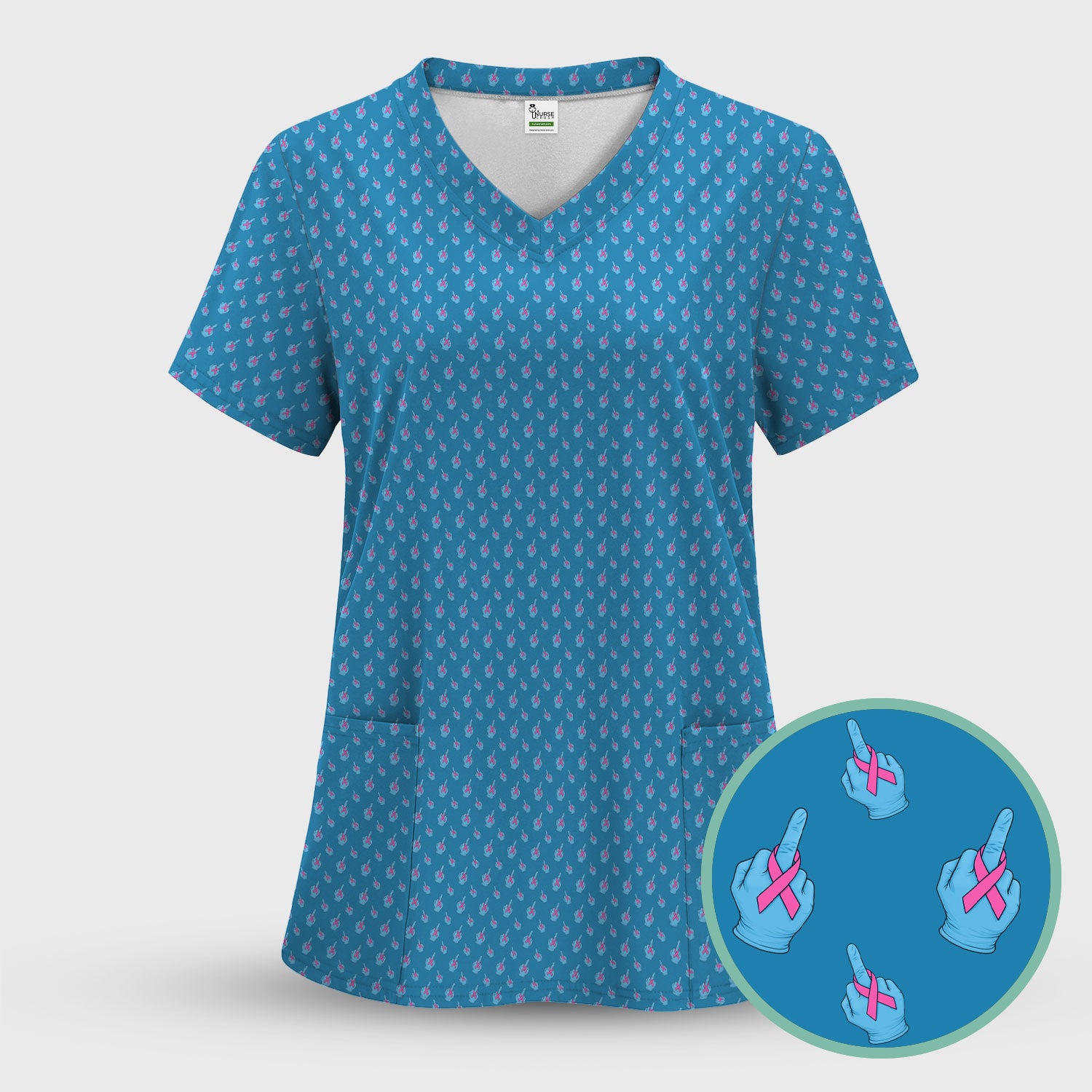Breast Cancer Awareness Scrub Top - Pink Ribbon Medical Uniform for Women - October Gift for RN LPN CNA