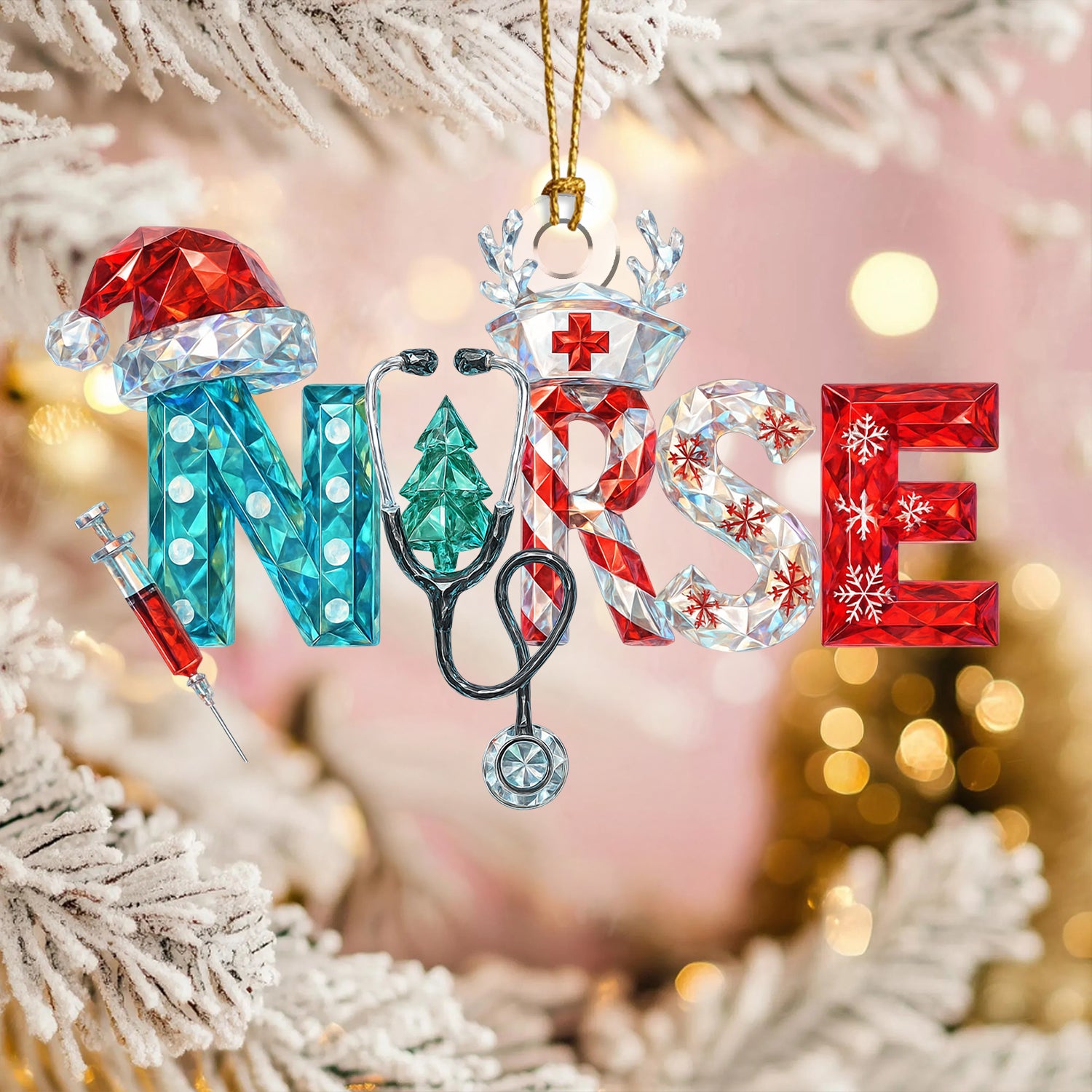 Nurse Christmas Ornament, Crystal Style Nurse Letter Ornament, Holiday Gift For Nursing LPN RN CNA
