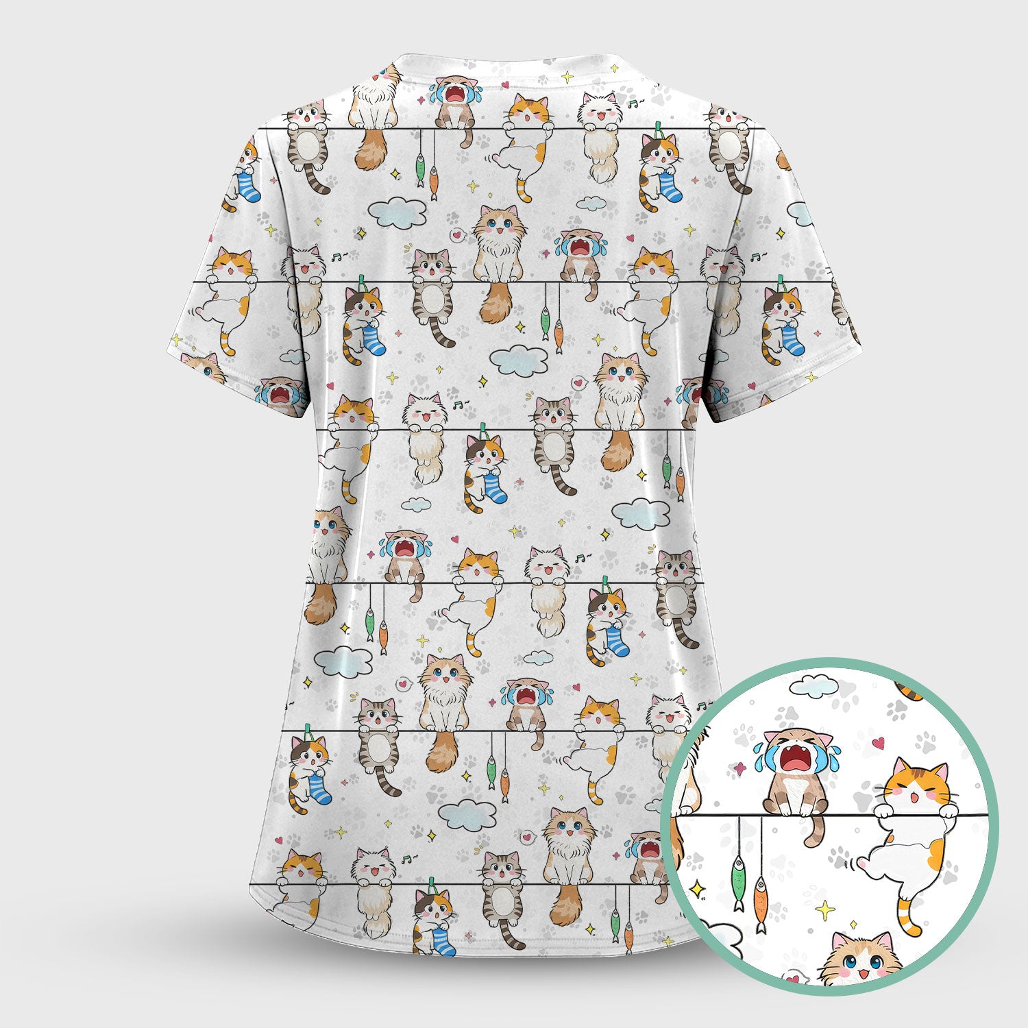Funny Cats With Cute Expressions Pattern Scrubs Top, Comfortable Scrubs for Nurses