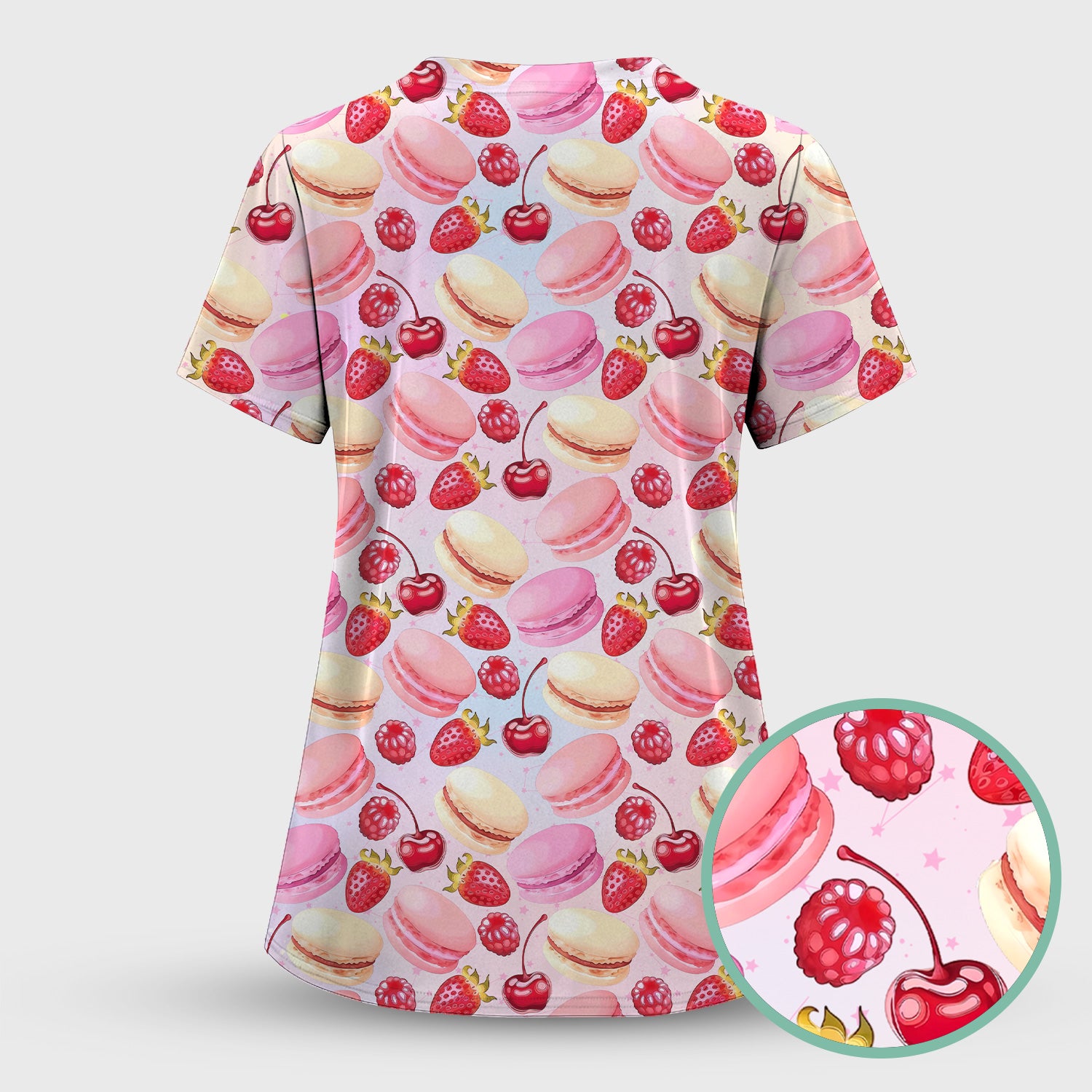 Sweet Dessert Pattern Scrub Set, Scrub Pants and V Neck Top
