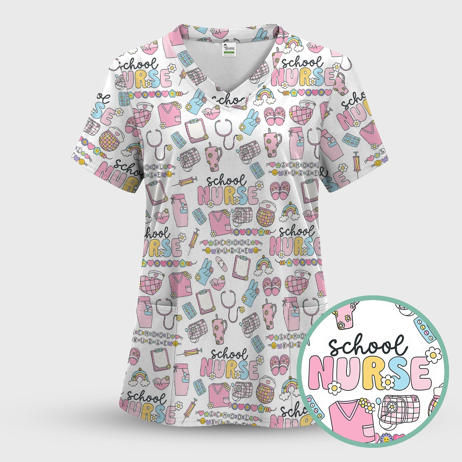 Funny School Nurse Life Shirt - Cute Medical Icons Graphic Tee - Gift for Women RN LPN Healthcare Workers