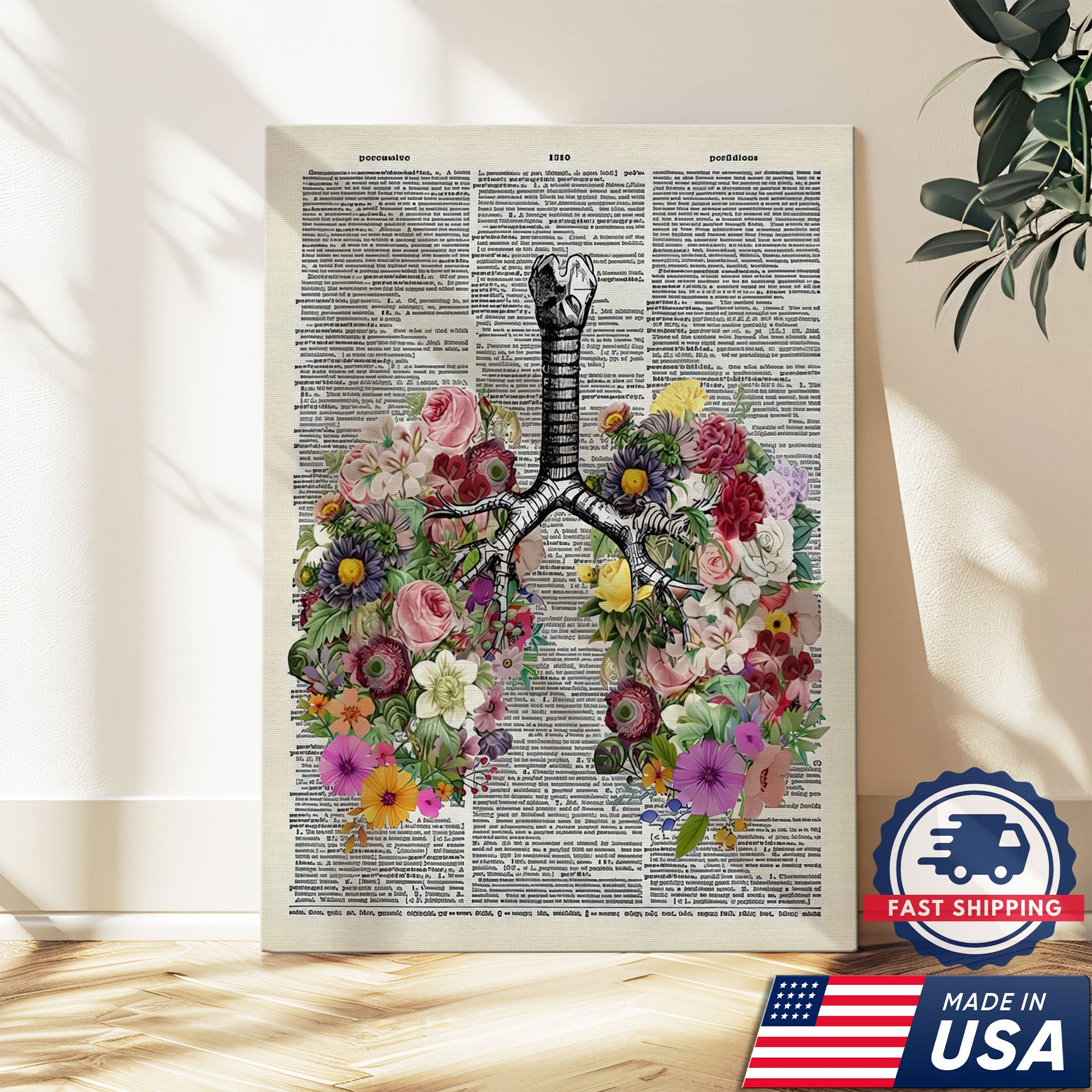 Floral Human Anatomy Nurse Canvas Wall Art, Medical Office Decor