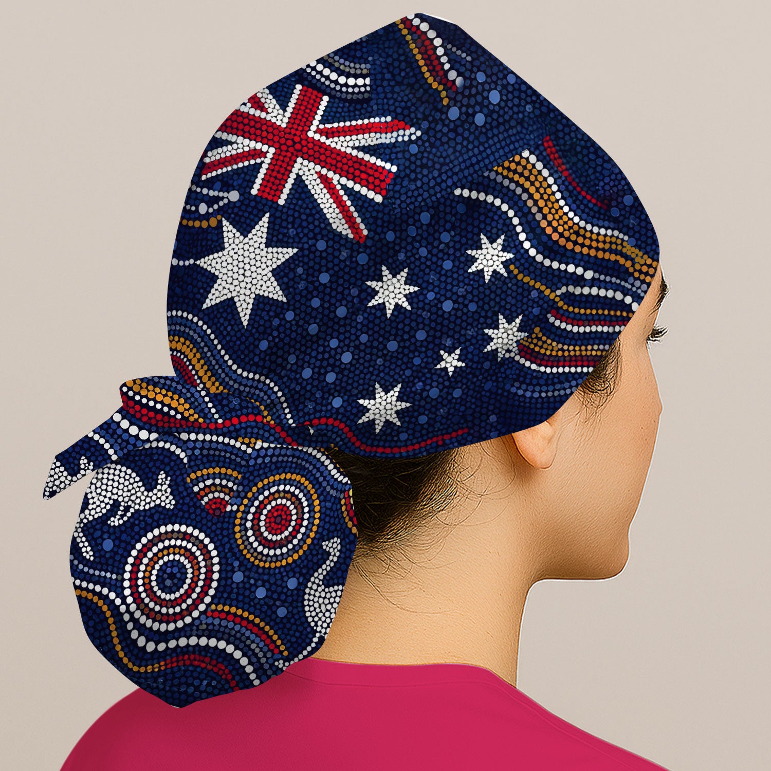 Australian Aboriginal Art Pattern Nurse Scrub Cap, Kangaroo Dot Nurses Hat For Women, Breathable Fabrics Nursing Uniform