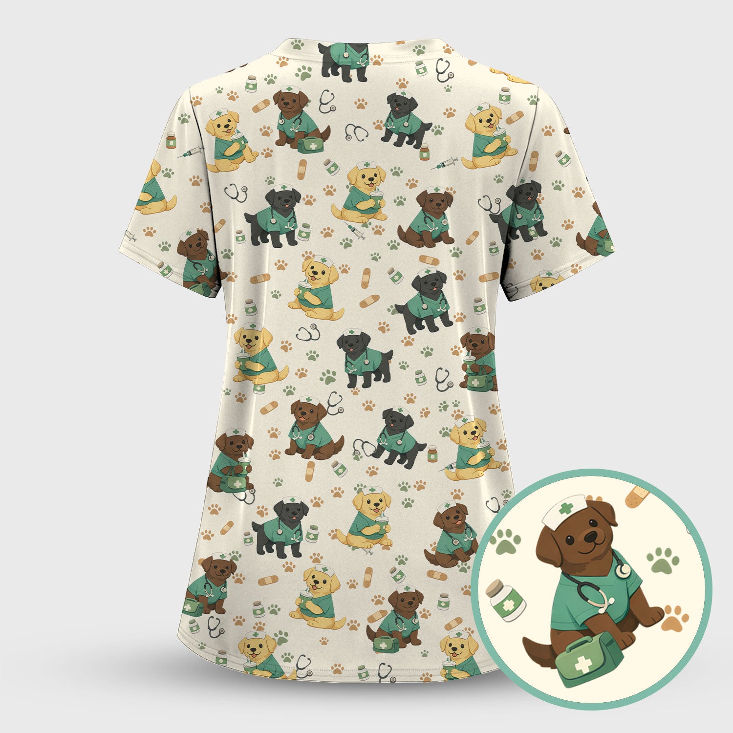 Labrador Retriever Nurse Scrub Set, Cute Medical Dog Pattern Nurses Shirt, Breathable Fabrics Nursing Uniform