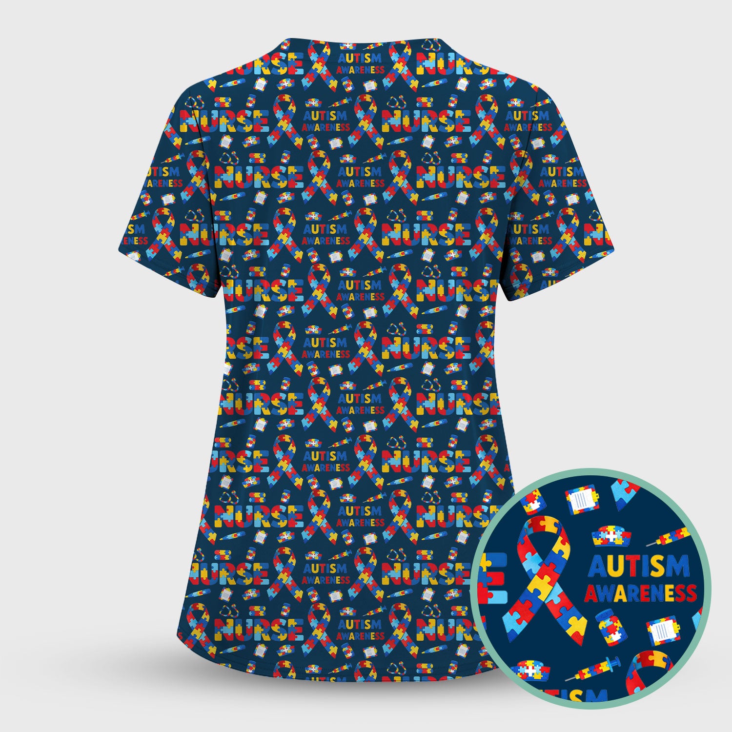 Autism Awareness Nurse Puzzle Ribbon Print Scrubs, Comfortable Scrubs for Nurses