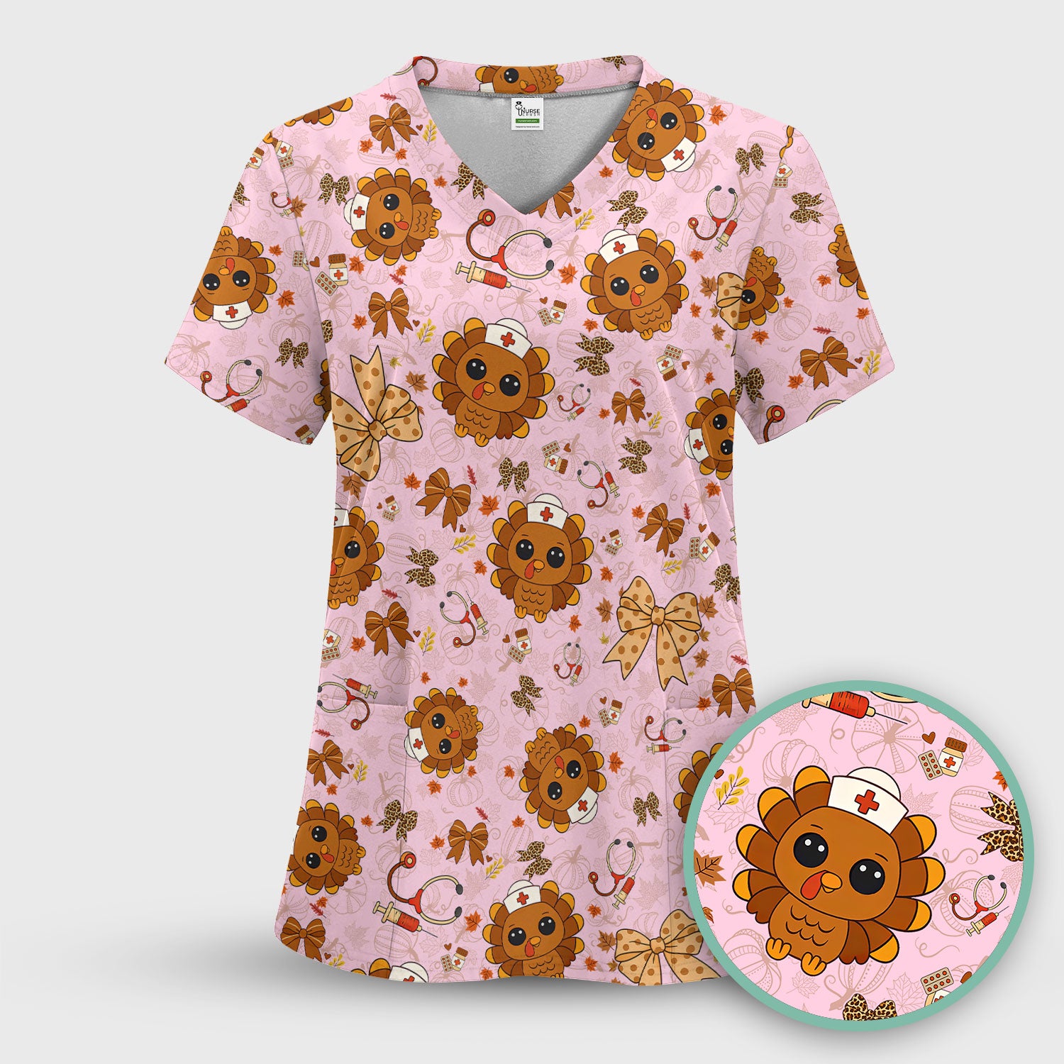 Thanksgiving Turkey Scrub for Nurses - Breathable Fabrics Nursing Uniform - Autumn Med Shirt Gift for Women