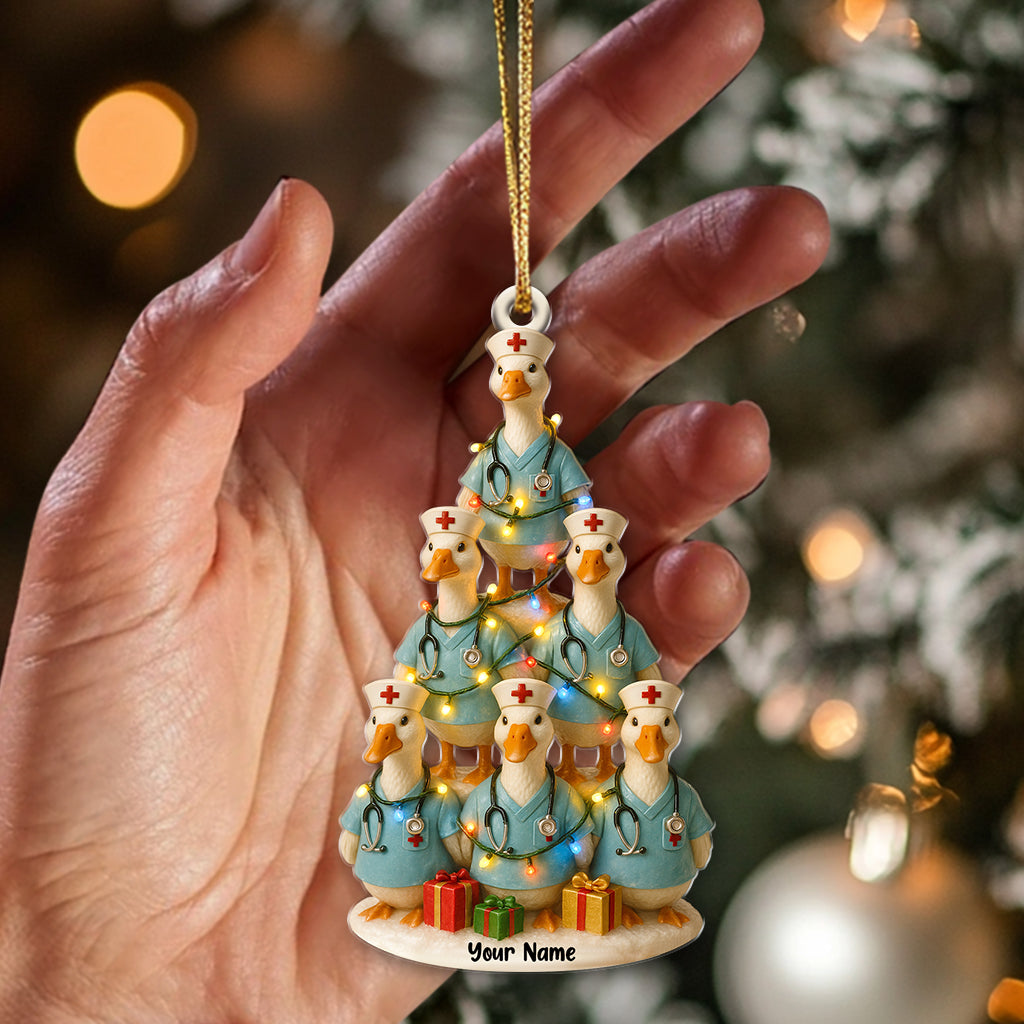 Custom Name Nurse Duck Christmas Ornament, Nursing Duck Tree Figurine, Personalized RN Holiday Gift