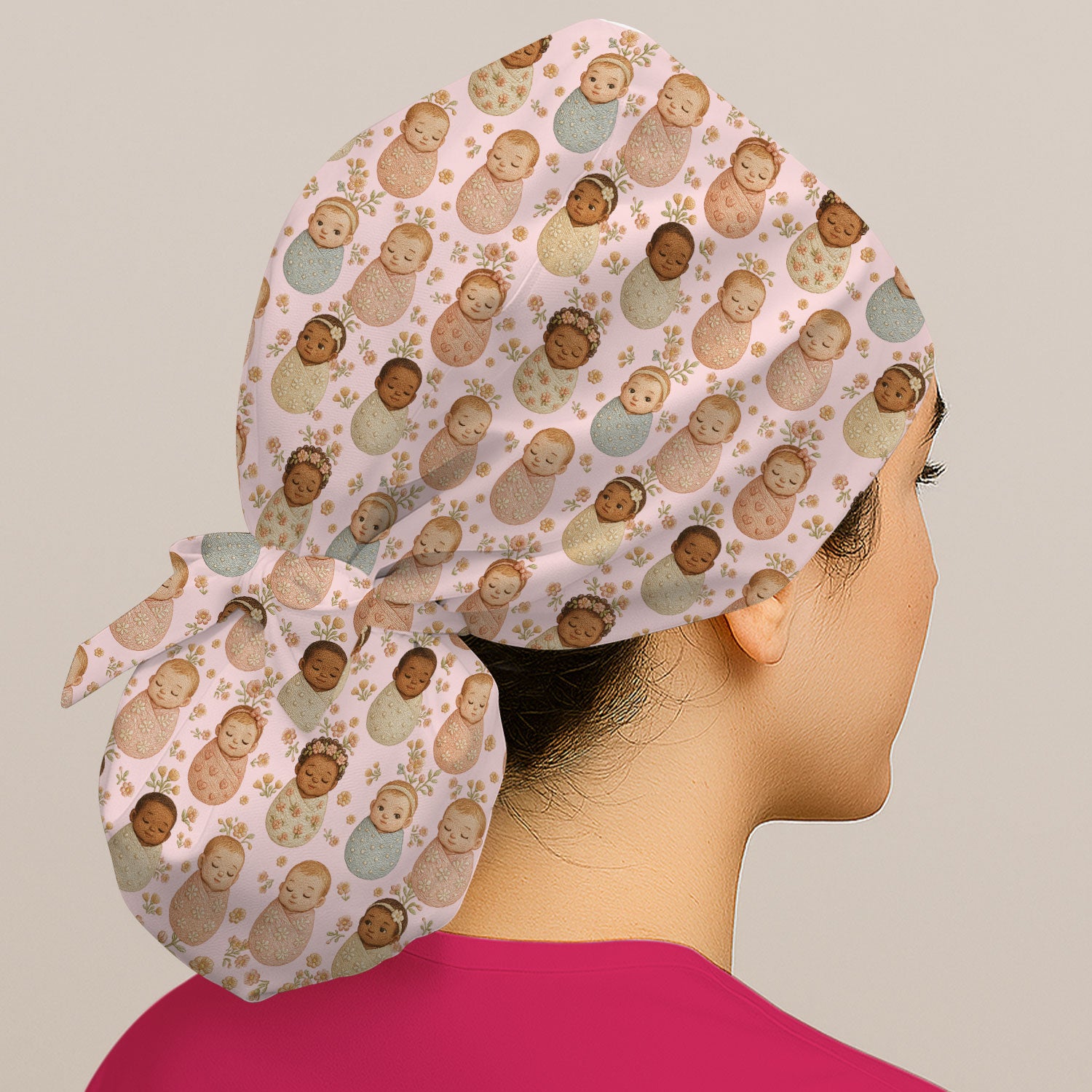Sweet Newborn Baby Floral Print Scrub Cap, Bouffant Scrub Caps for Women