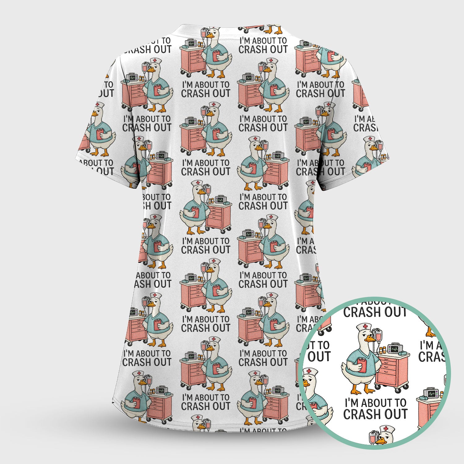 Funny Nurse Goose Crash Out Pattern Scrub Set, Nurse Uniform Scrubs Set