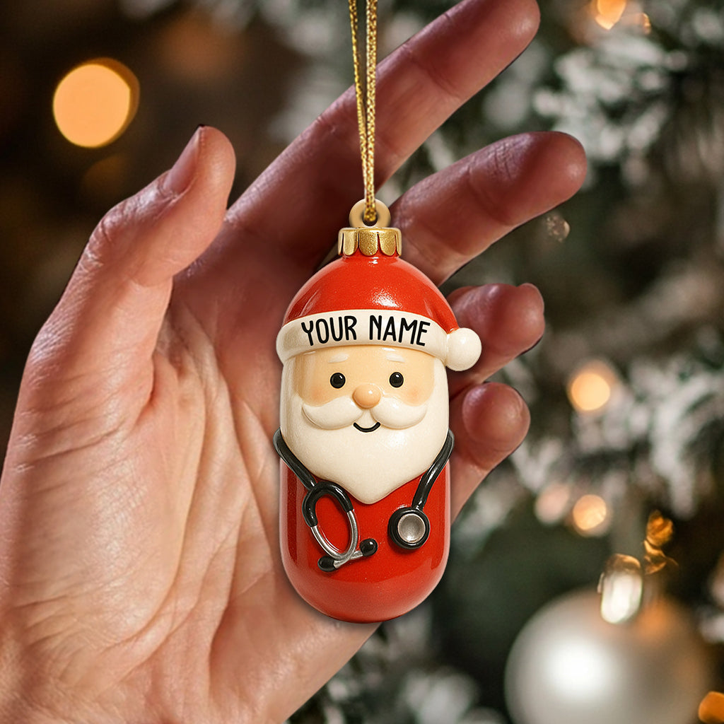 Personalized Santa Nurse Pill Ornament – Custom Name Healthcare Christmas Decor, Cute Medical Holiday Gift for Nurses & Doctors