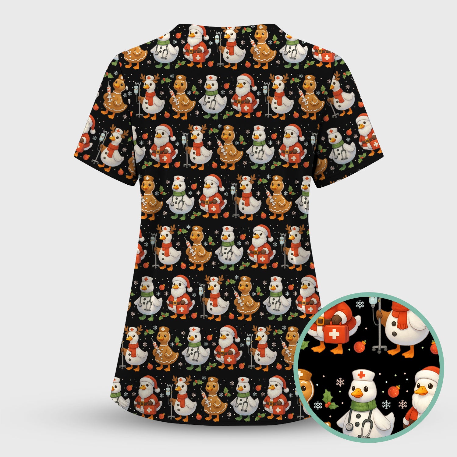 Funny Goose Christmas Scrubs for Women - Festive Holiday Pattern Scrub Top & Pants - Cute Christmas Scrubs with Charming Goose Print