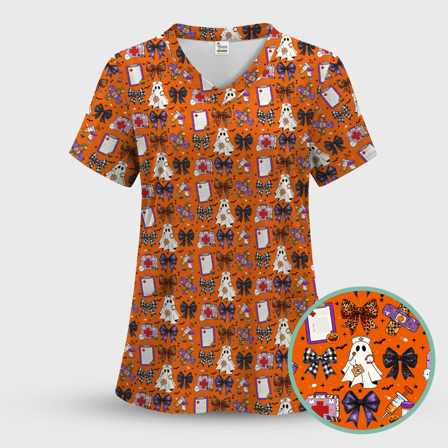 Cute Halloween Shirt for Nurses - Spooky Ghost Pumpkin & Medical Icons Graphic Tee - Gift for RN LPN CNA