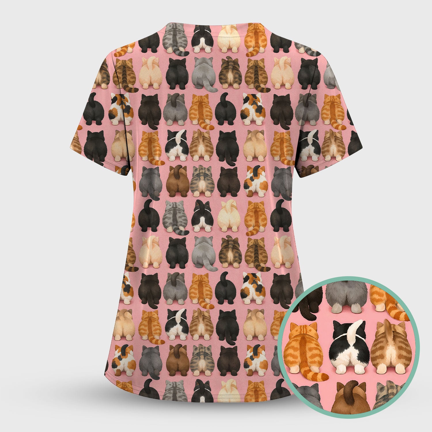 Cute Cats Back View Pattern Scrubs Top, Comfortable Scrubs for Nurses