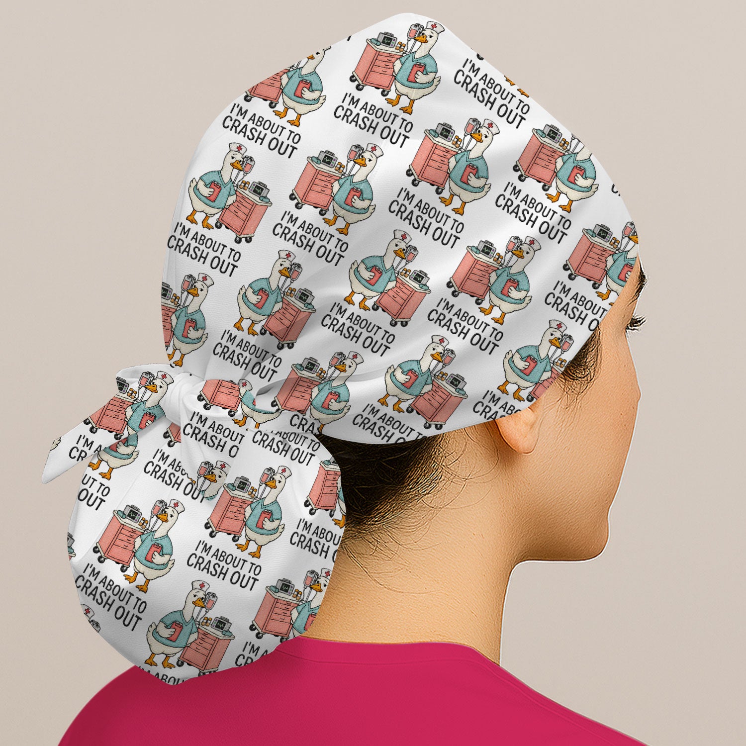 Funny Nurse Goose Crash Out Pattern Cap, Bouffant Scrub Caps for Women