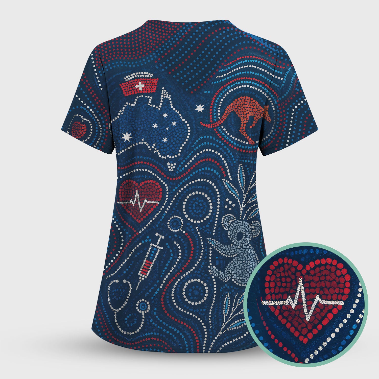 Aboriginal Dot Art Nurse Scrub Top, Australian Kangaroo With Koala Pattern Shirt,  Breathable Fabrics Nursing Uniform