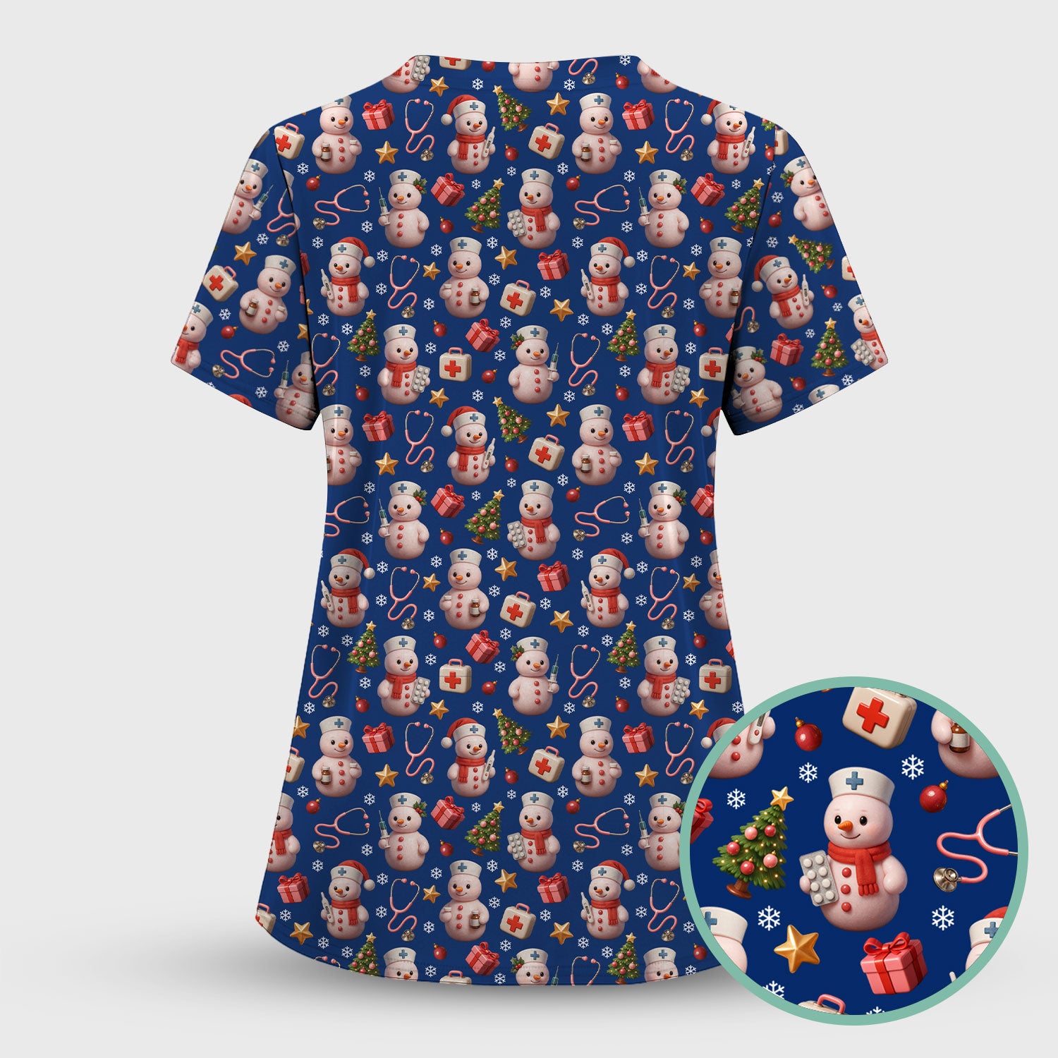 Snowman Pattern Christmas Scrub Set - Cute Holiday Medical Scrubs for Women - Funny Festive Nurse Gift for RN LPN CNA